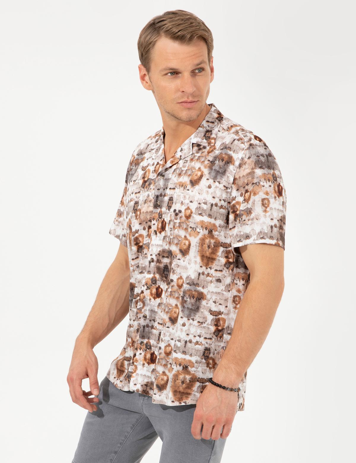 Kahverengi Regular Fit Kısa Kollu Gömlek - 50249680001