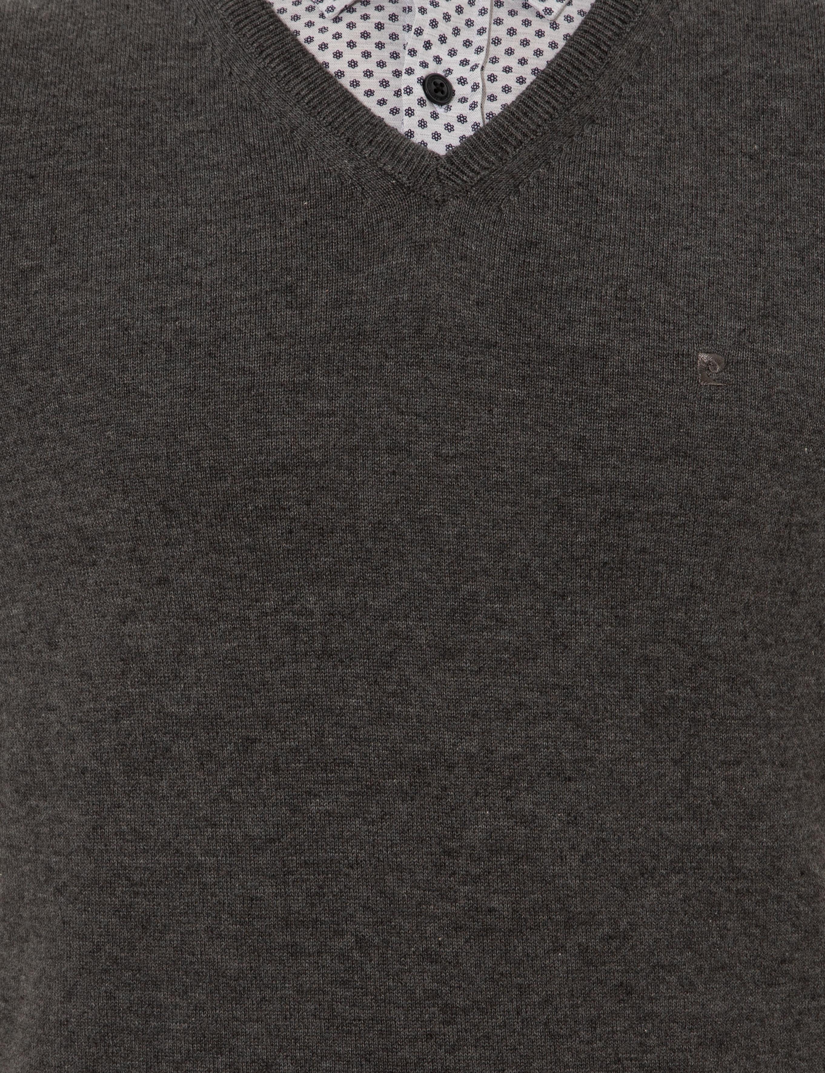 Gri Melanj Slim Fit V Yaka Basic Triko Kazak
