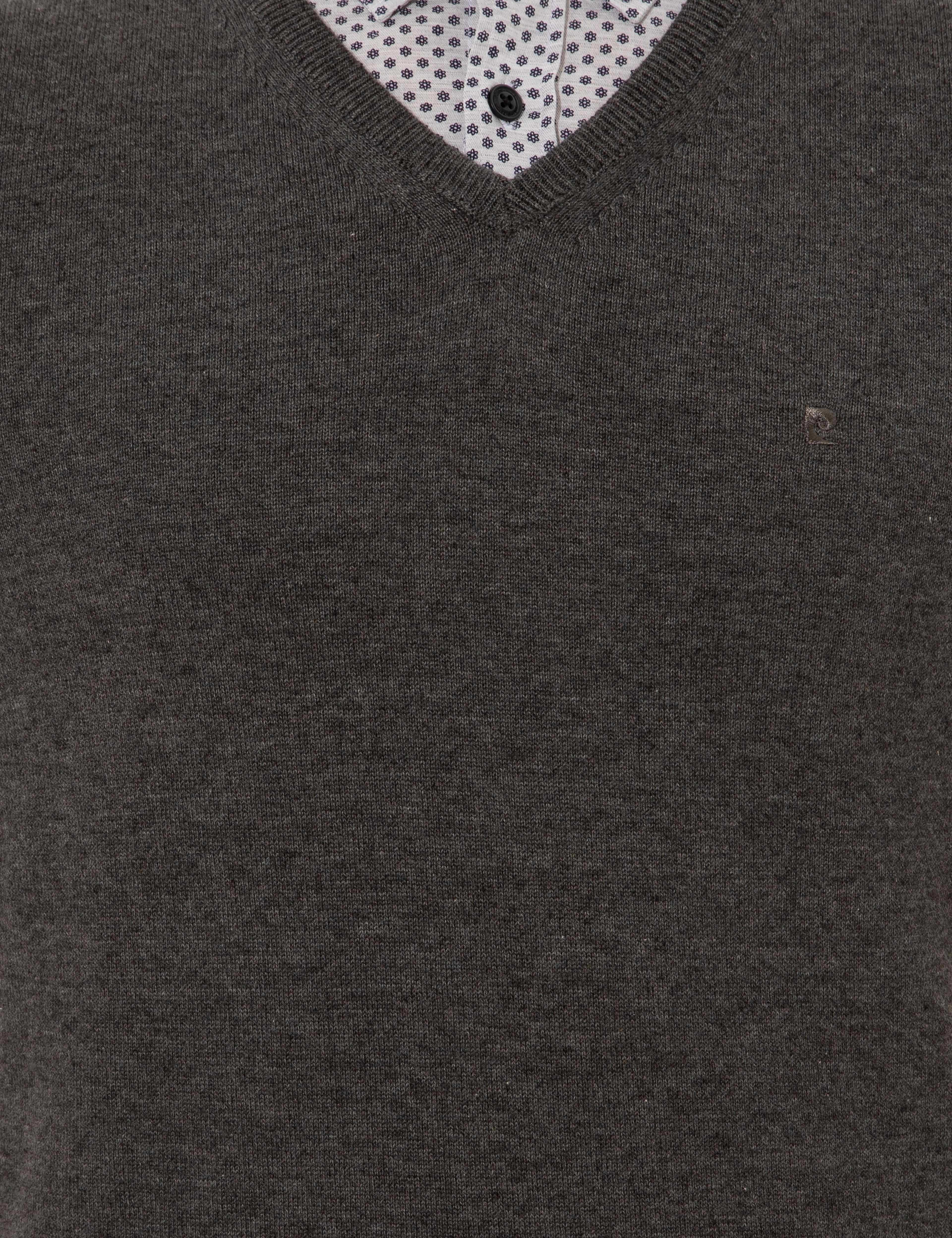 Gri Melanj Slim Fit V Yaka Basic Triko Kazak - Image 6