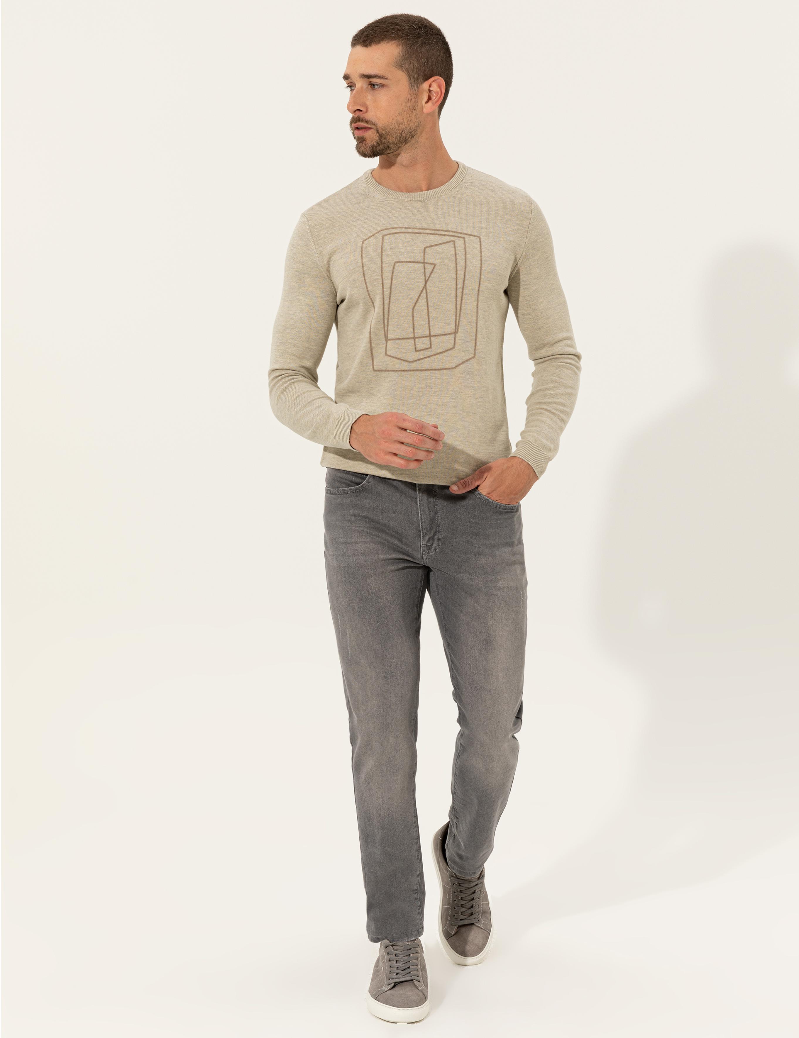 Kum Melanj Slim Fit Bisiklet Yaka Triko Kazak