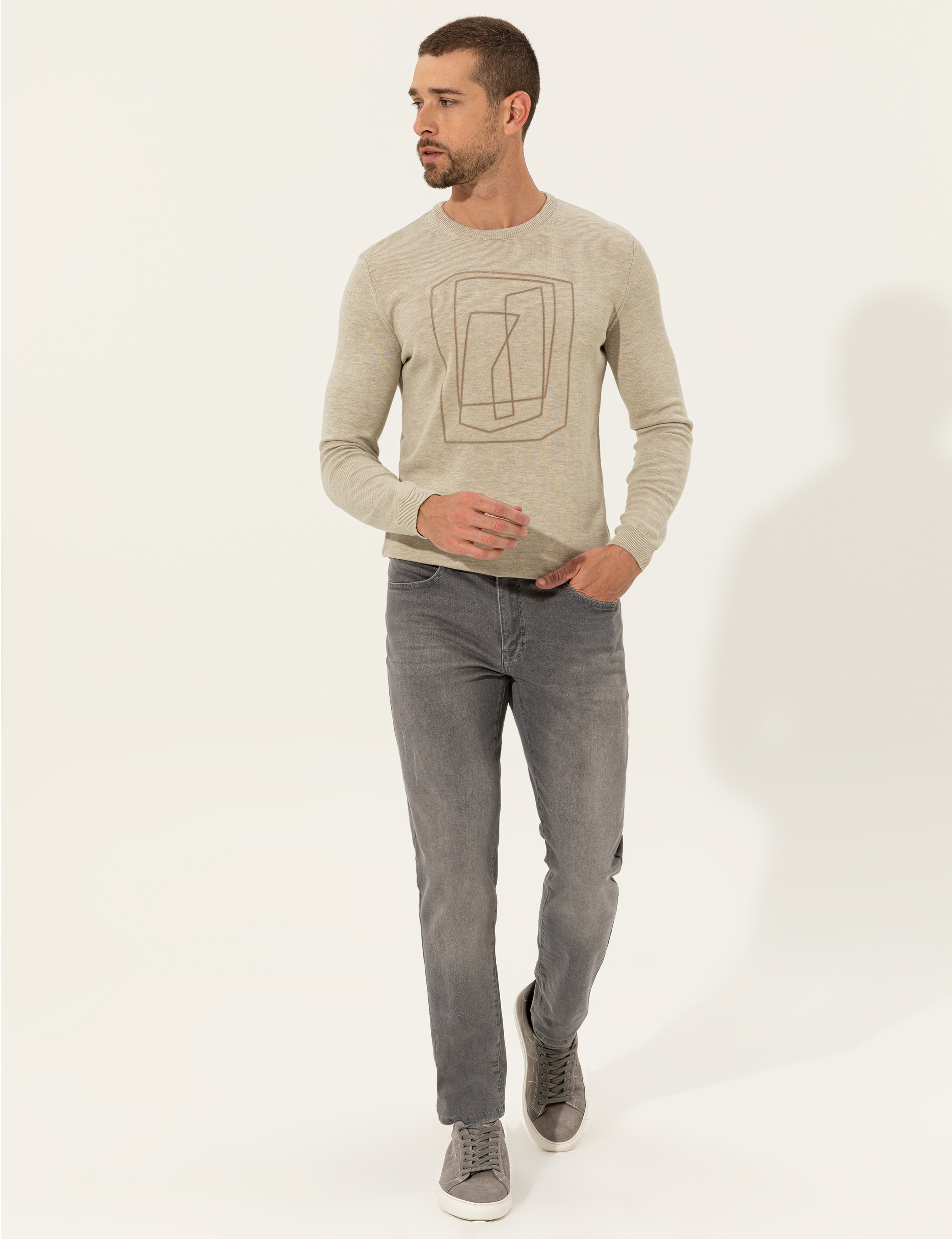 Kum Melanj Slim Fit Bisiklet Yaka Triko Kazak