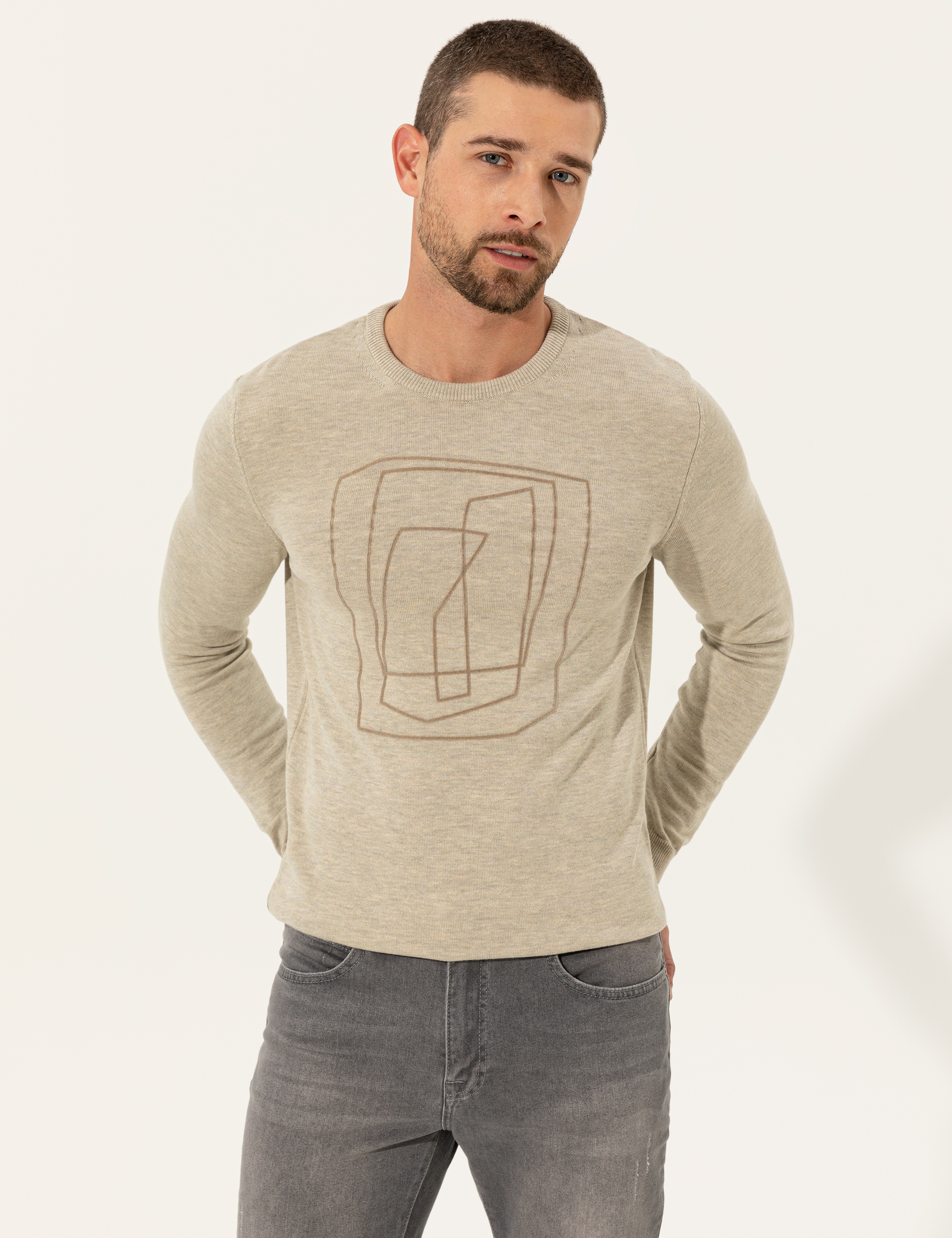 Kum Melanj Slim Fit Bisiklet Yaka Triko Kazak