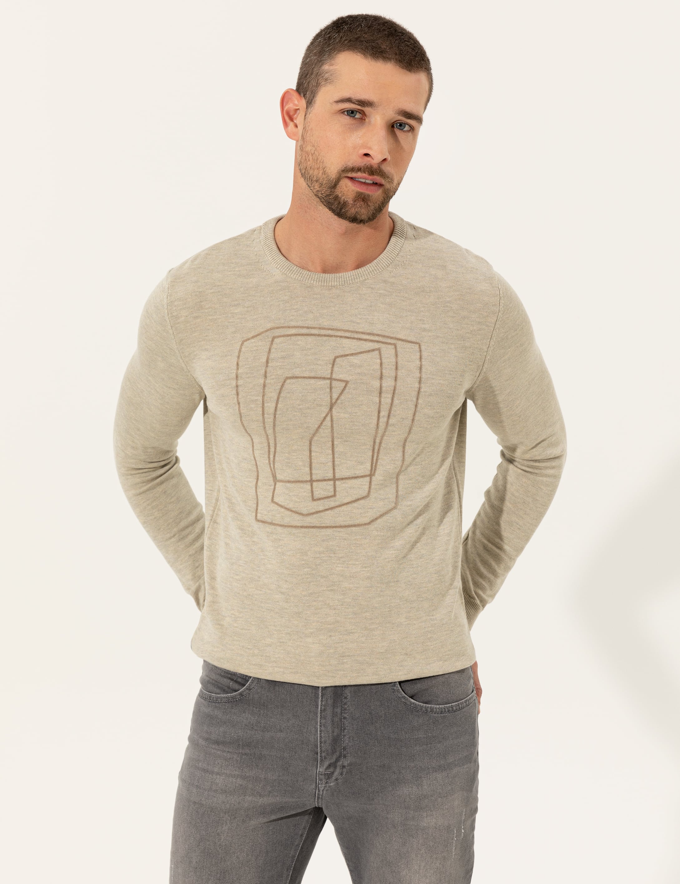 Kum Melanj Slim Fit Bisiklet Yaka Triko Kazak