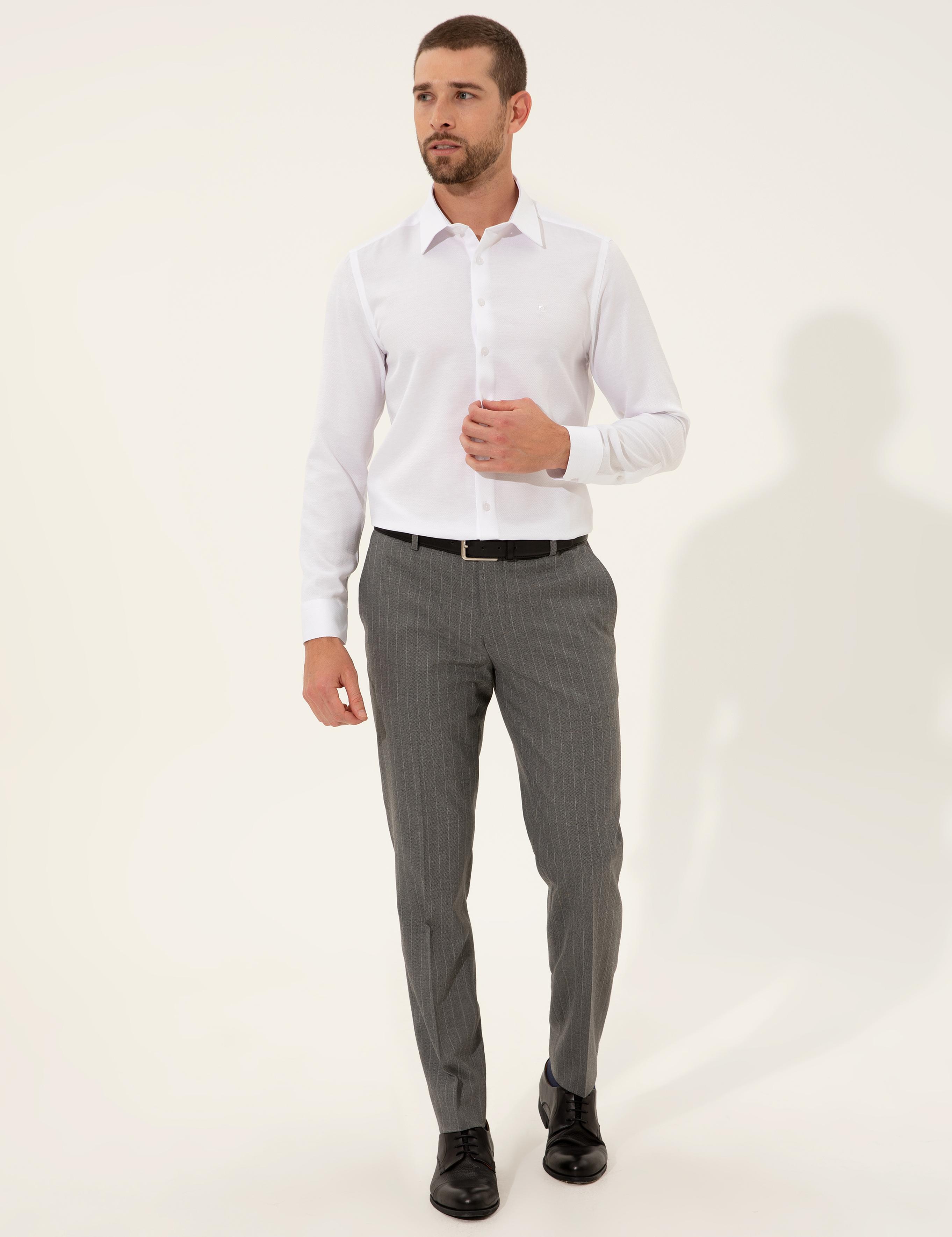 Beyaz Slim Fit Uzun Kollu Gömlek