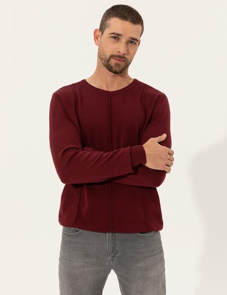 Bordo Slim Fit Bisiklet Yaka Triko Kazak - 50257066057