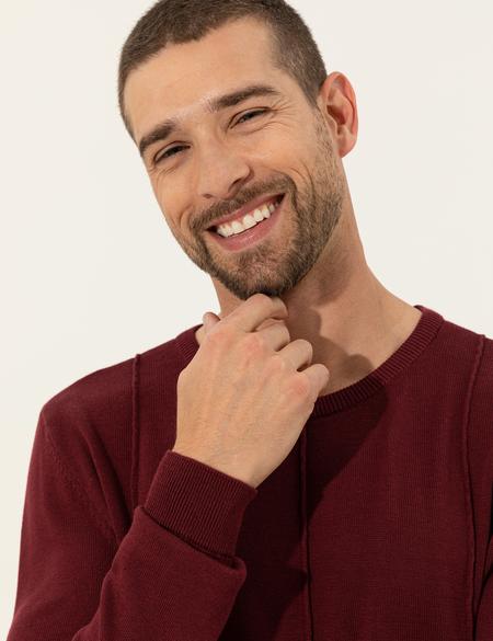 Bordo Slim Fit Bisiklet Yaka Triko Kazak - 50257066057