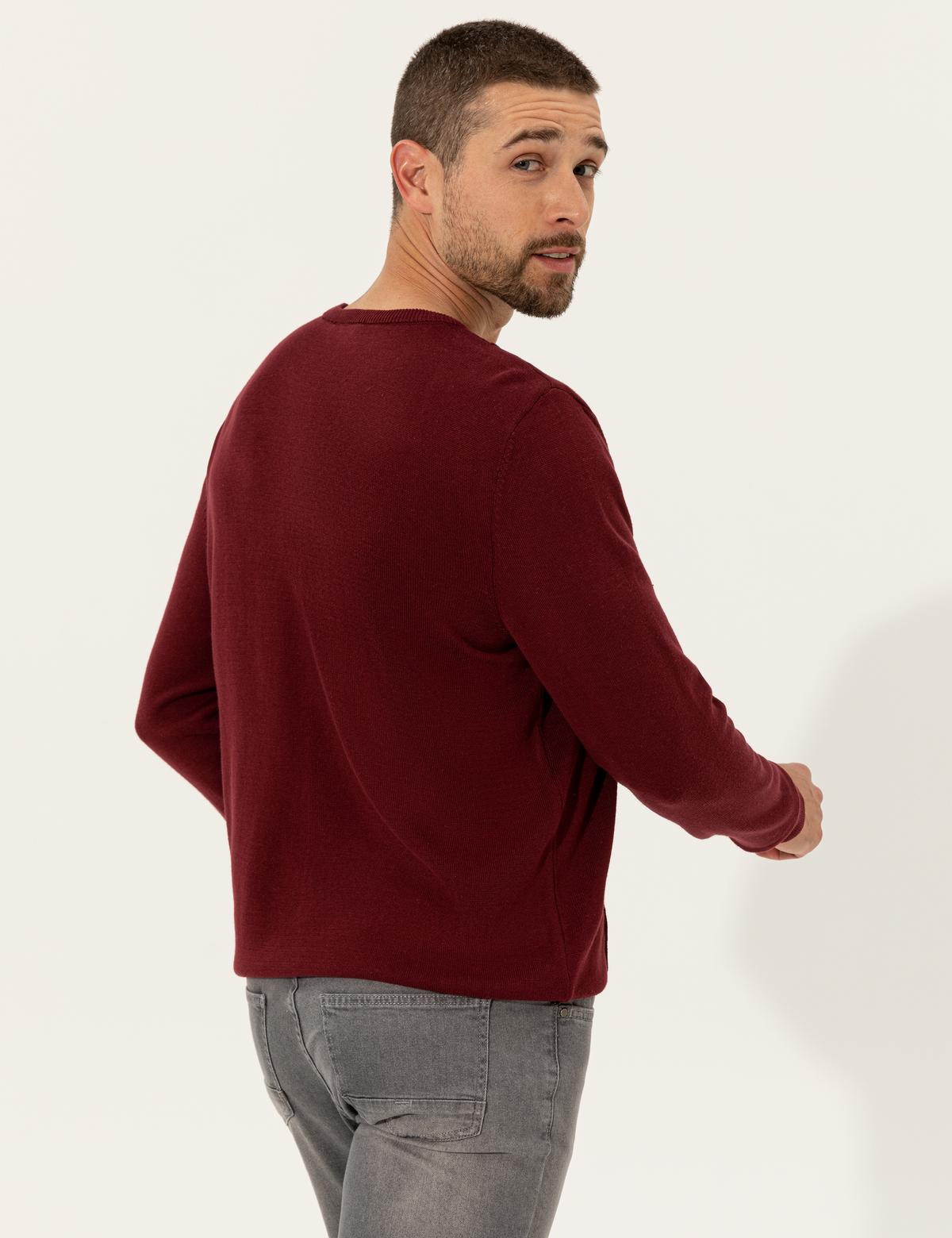 Bordo Slim Fit Bisiklet Yaka Triko Kazak - 50257066057