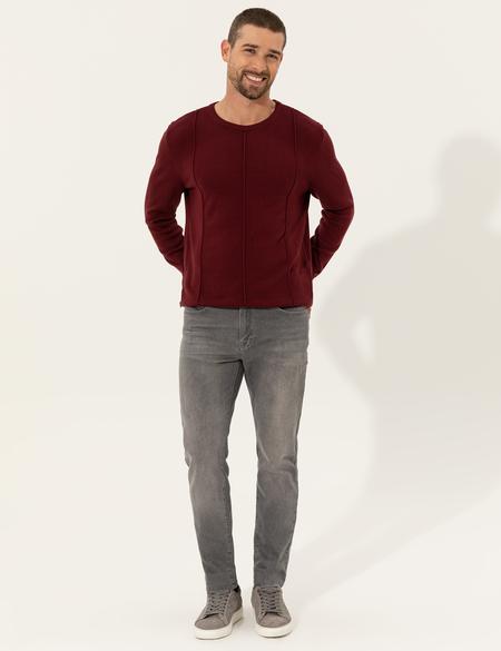 Bordo Slim Fit Bisiklet Yaka Triko Kazak - 50257066057