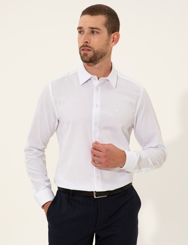 Beyaz Slim Fit Uzun Kollu Gömlek