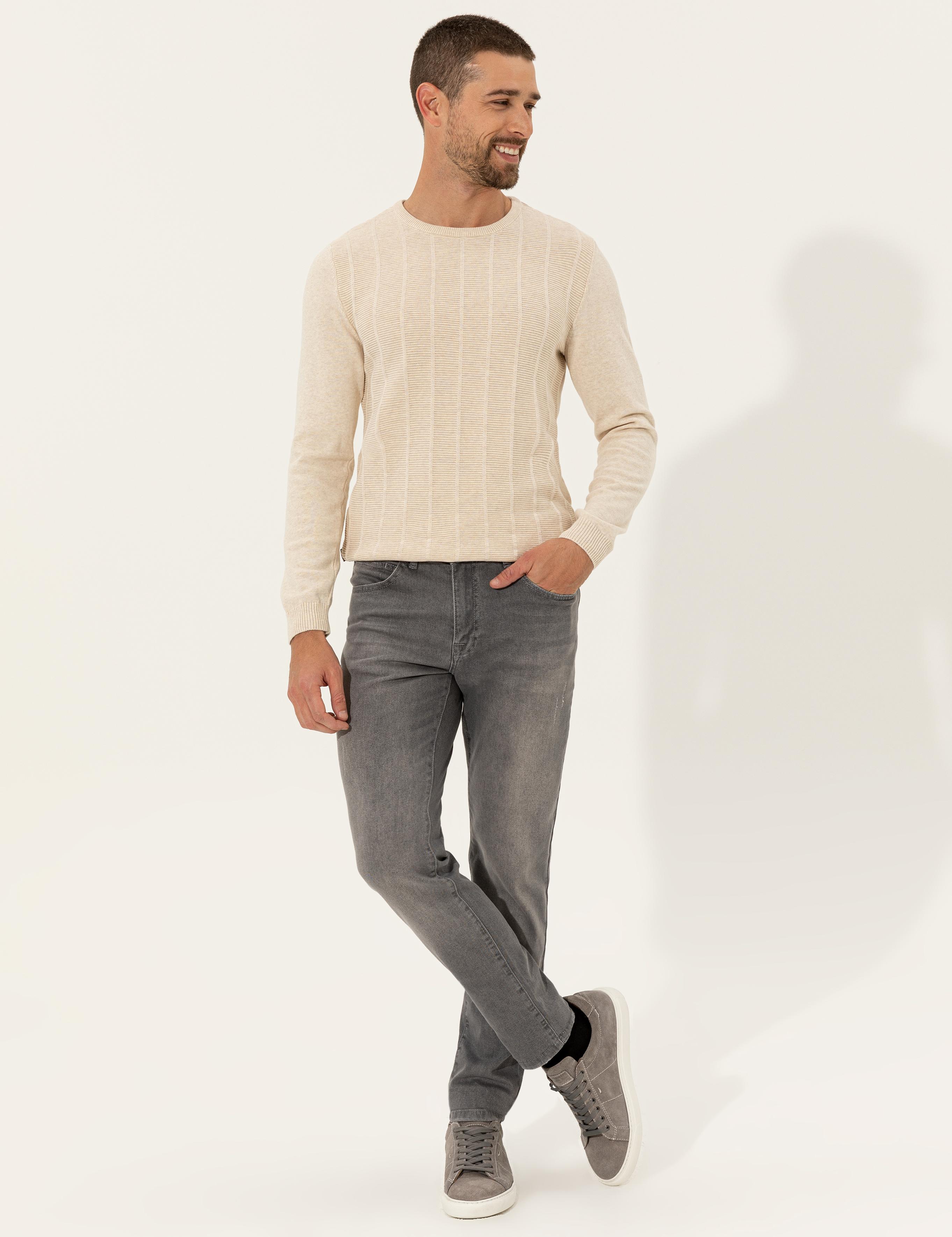 Kum Melanj Slim Fit Bisiklet Yaka Triko Kazak