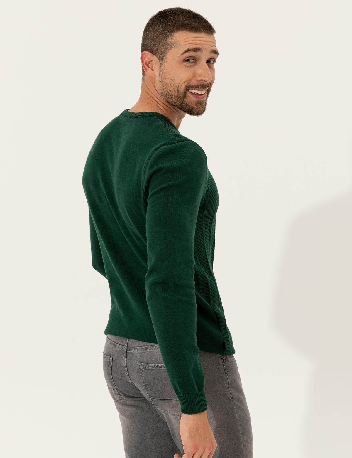 Yeşil Slim Fit Bisiklet Yaka Triko Kazak - 50257067007