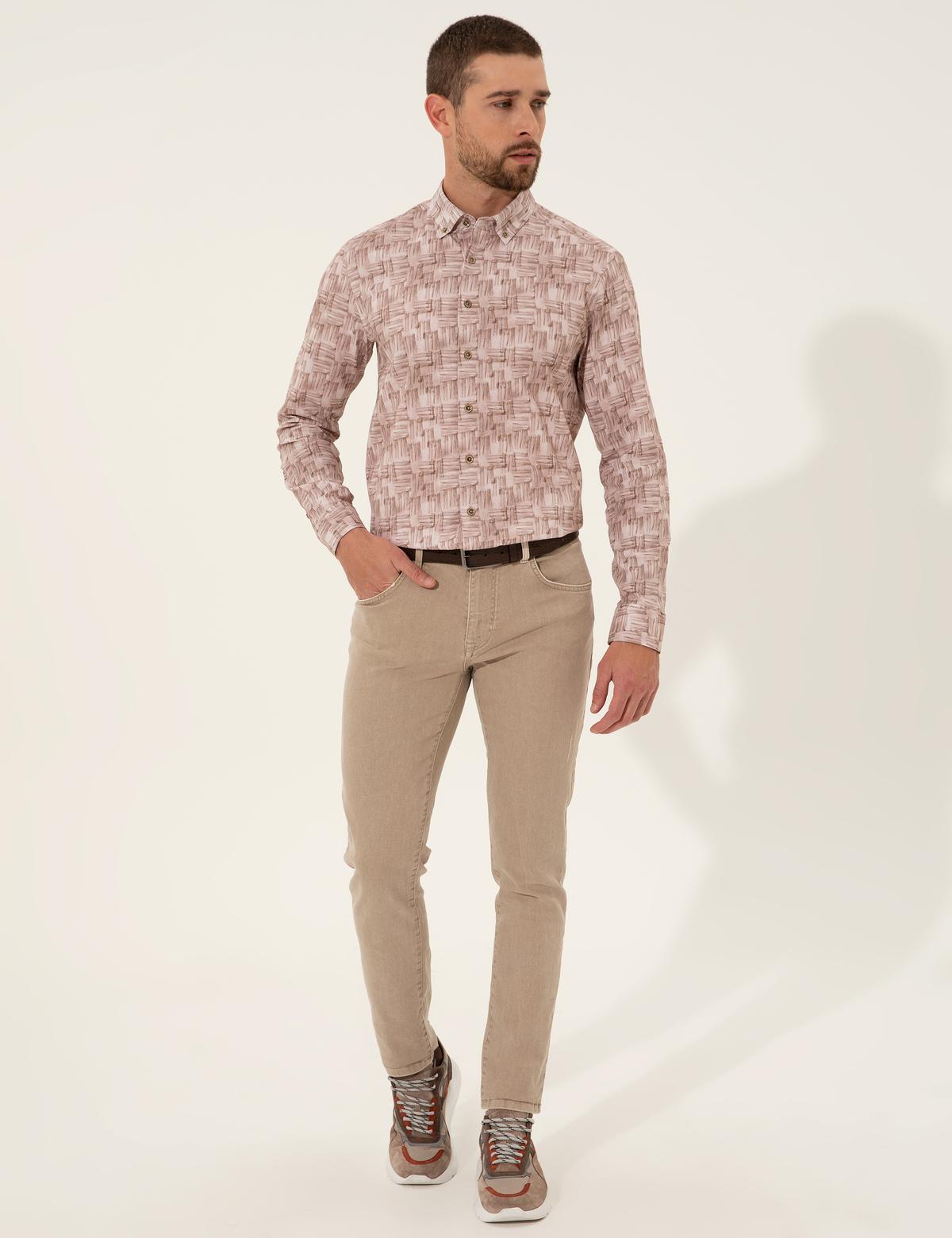 Bej Slim Fit Uzun Kollu Gömlek - 50255200008