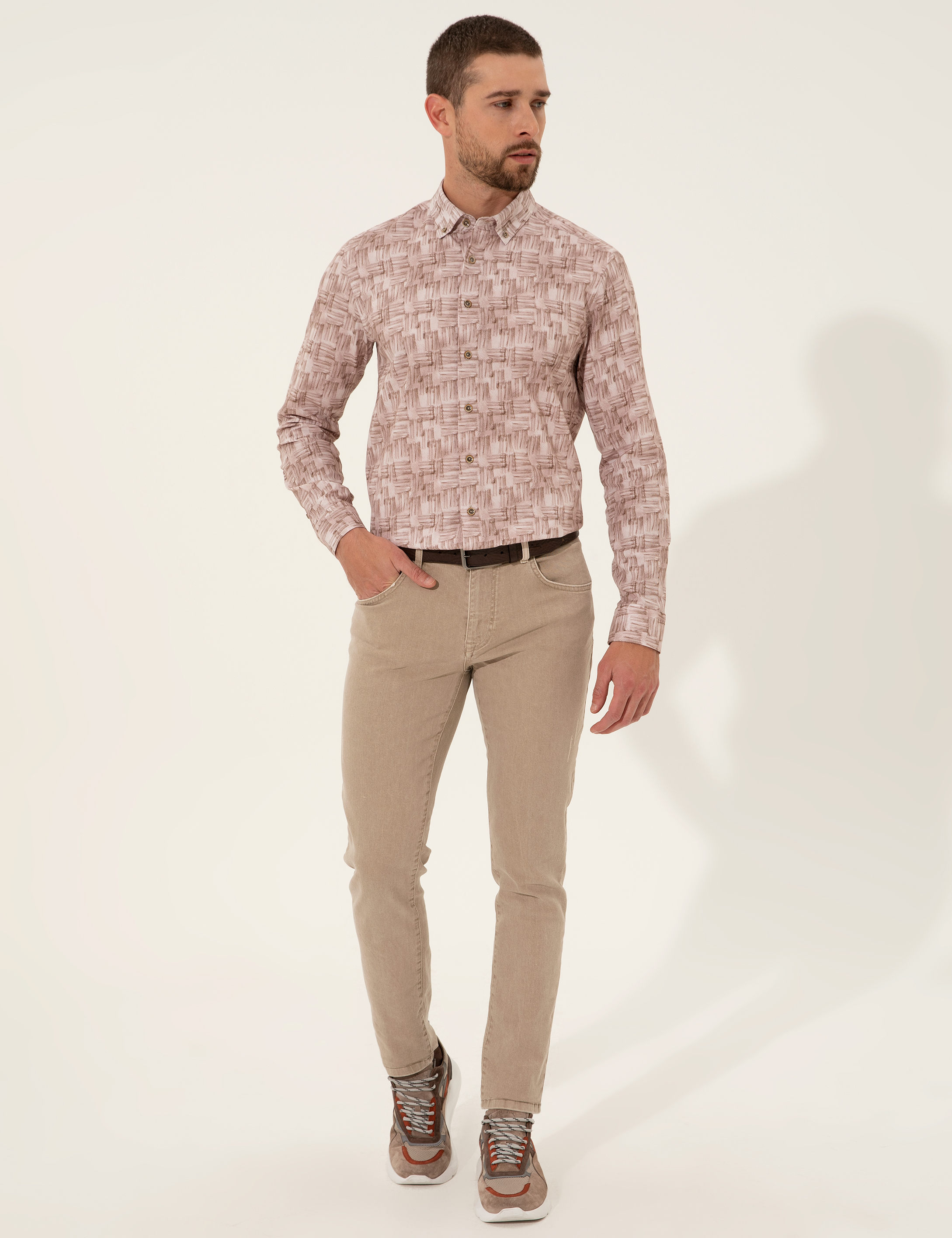 Bej Slim Fit Uzun Kollu Gömlek - Image 4