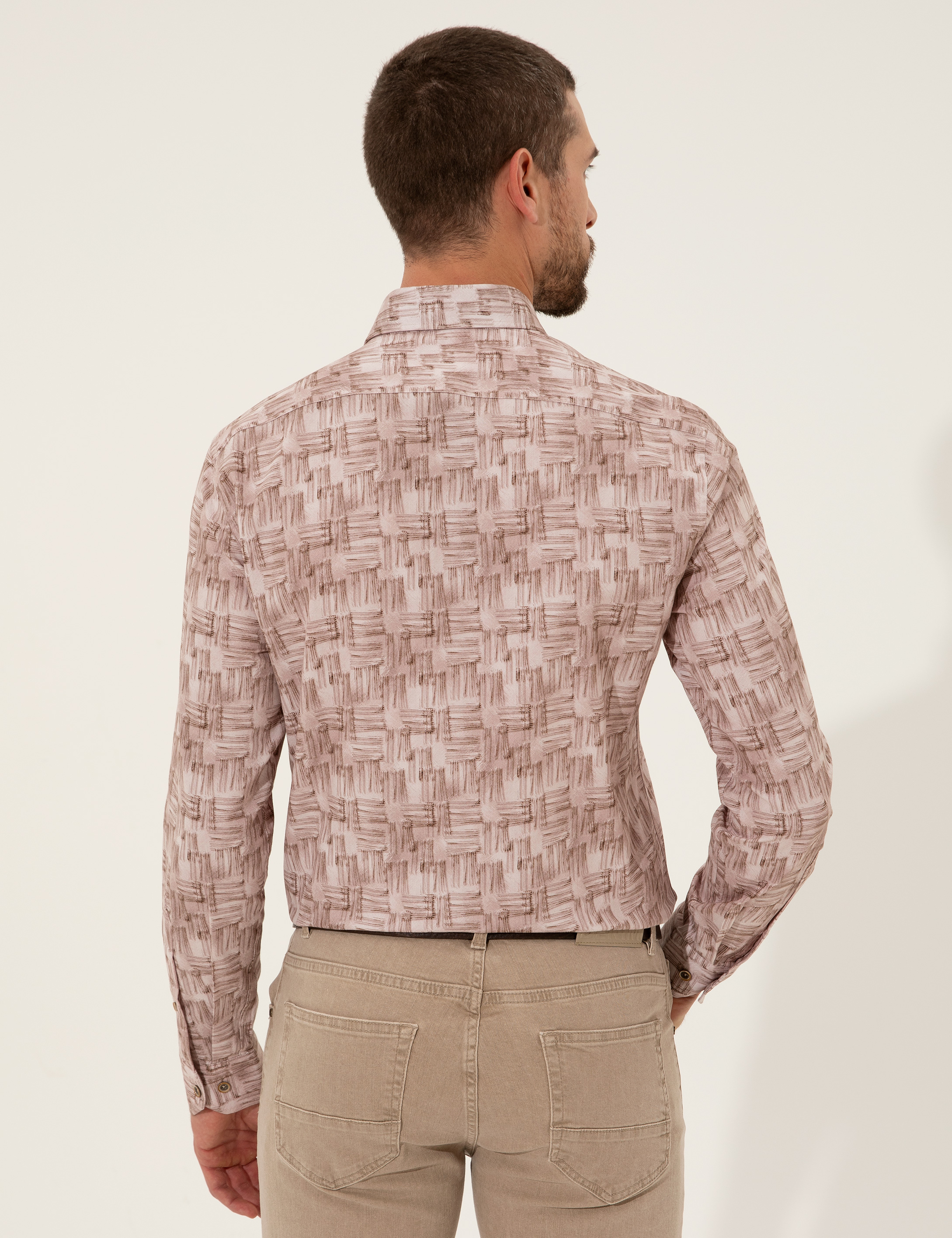 Bej Slim Fit Uzun Kollu Gömlek - Image 5