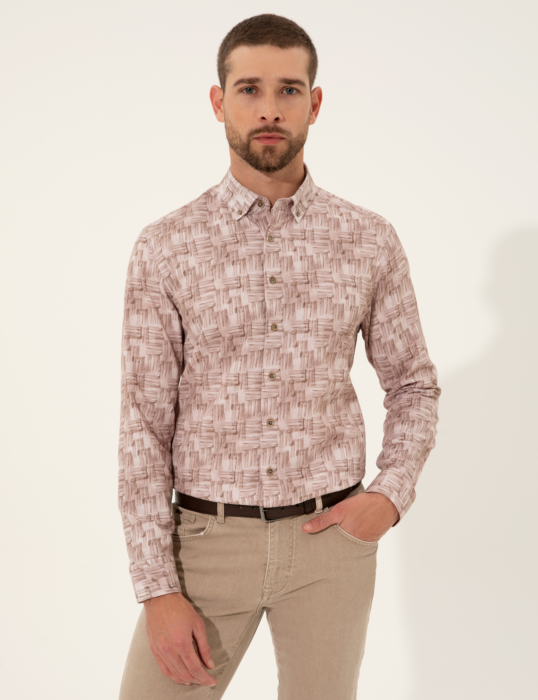 Bej Slim Fit Uzun Kollu Gömlek - Image 2