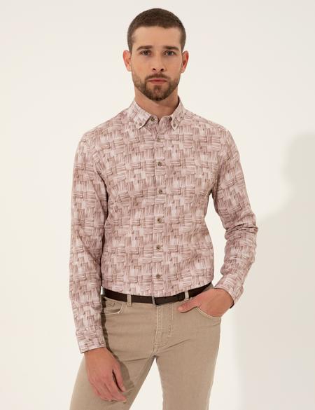 Bej Slim Fit Uzun Kollu Gömlek - 50255200008