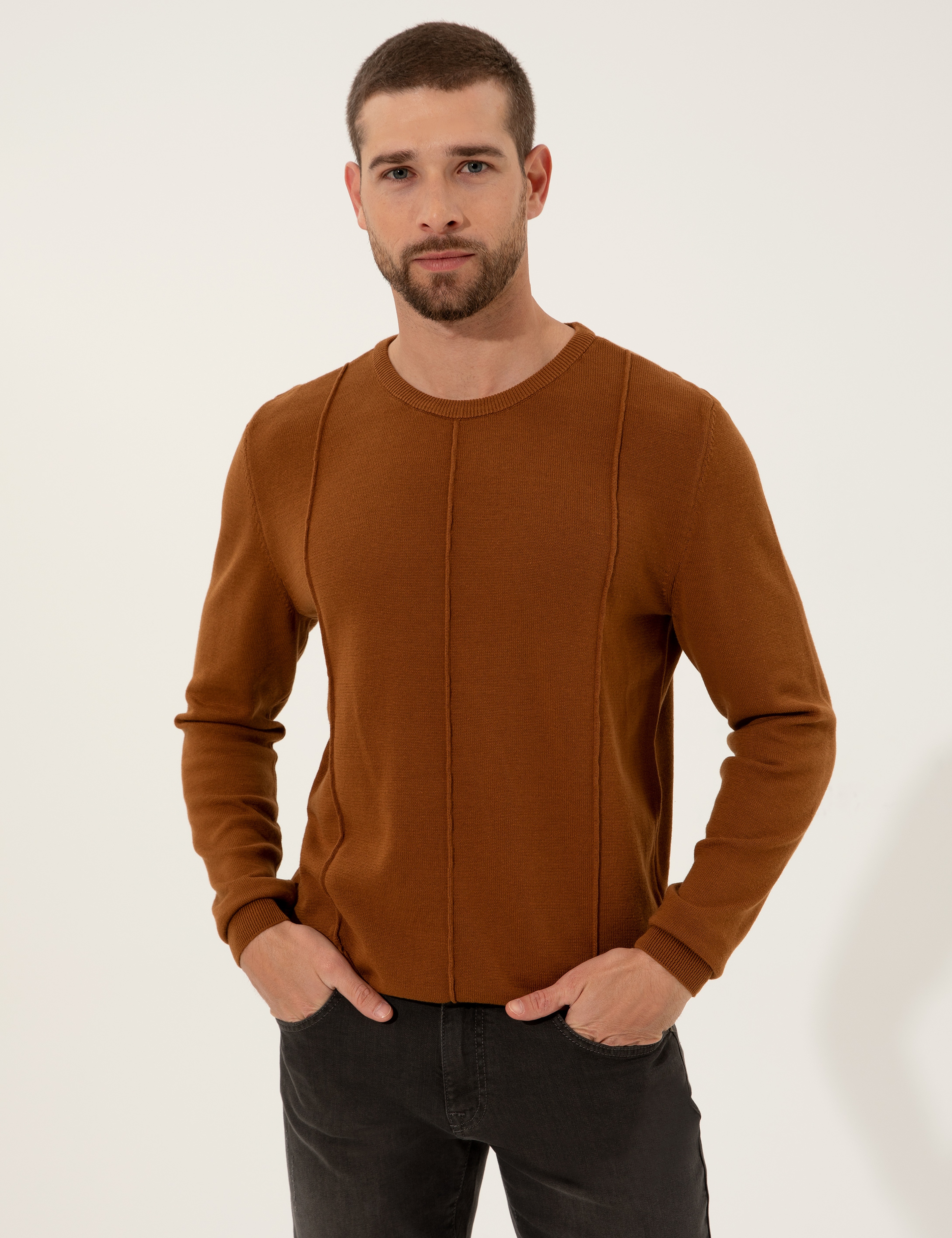 Tarçın Slim Fit Bisiklet Yaka Triko Kazak - Image 3