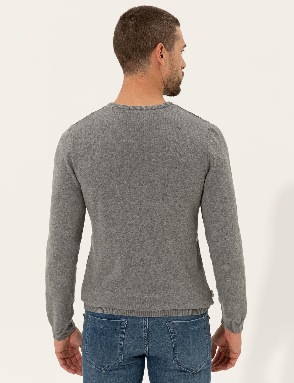 Açık Gri Melanj Slim Fit Bisiklet Yaka Triko Kazak - 50257067017