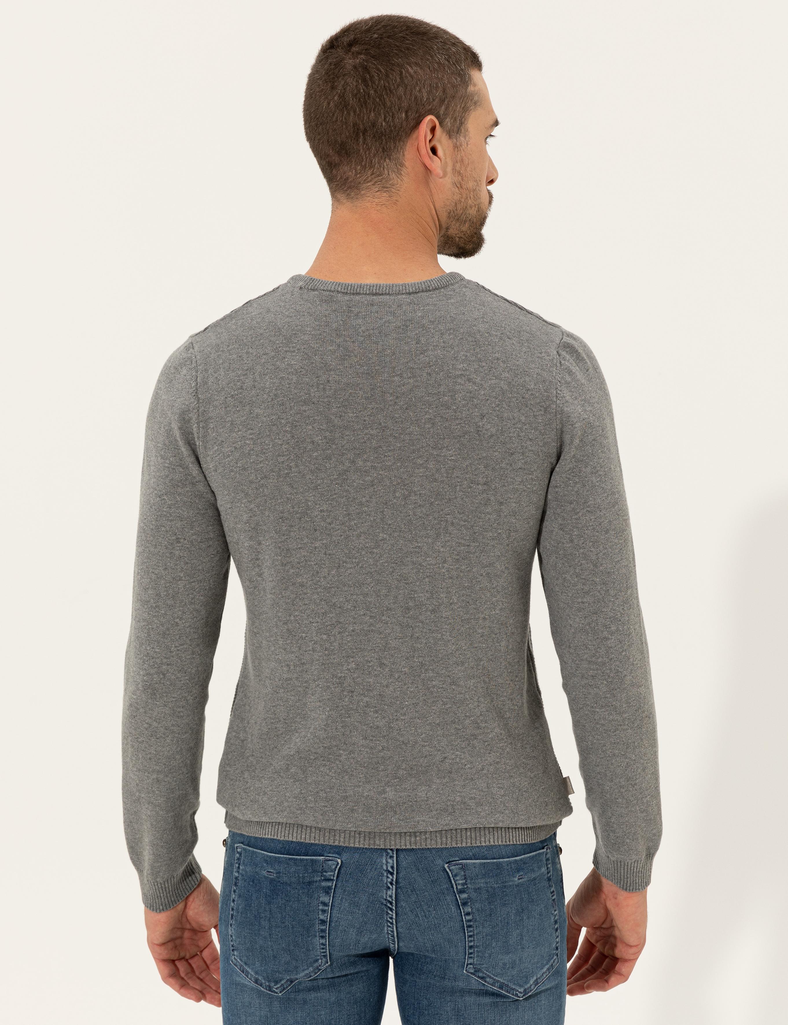 Açık Gri Melanj Slim Fit Bisiklet Yaka Triko Kazak