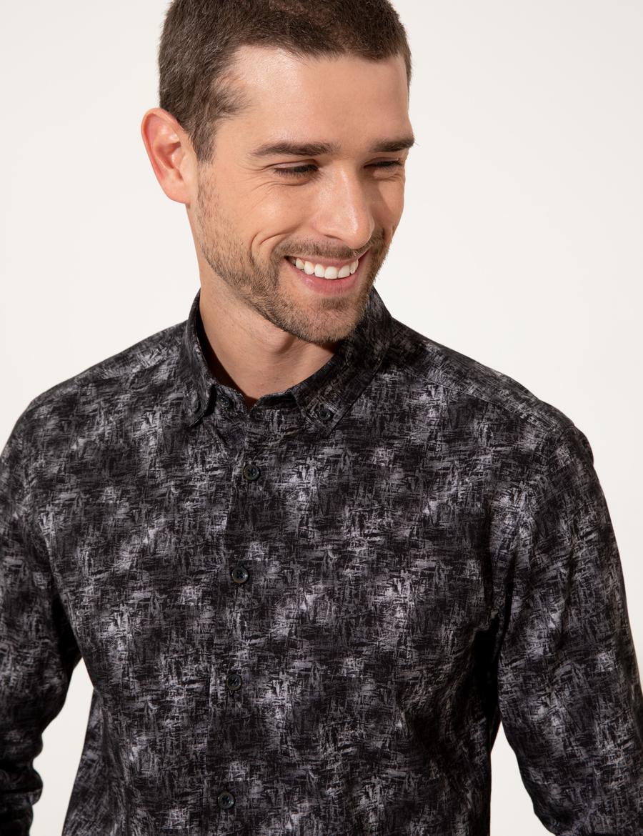Siyah Slim Fit Uzun Kollu Gömlek