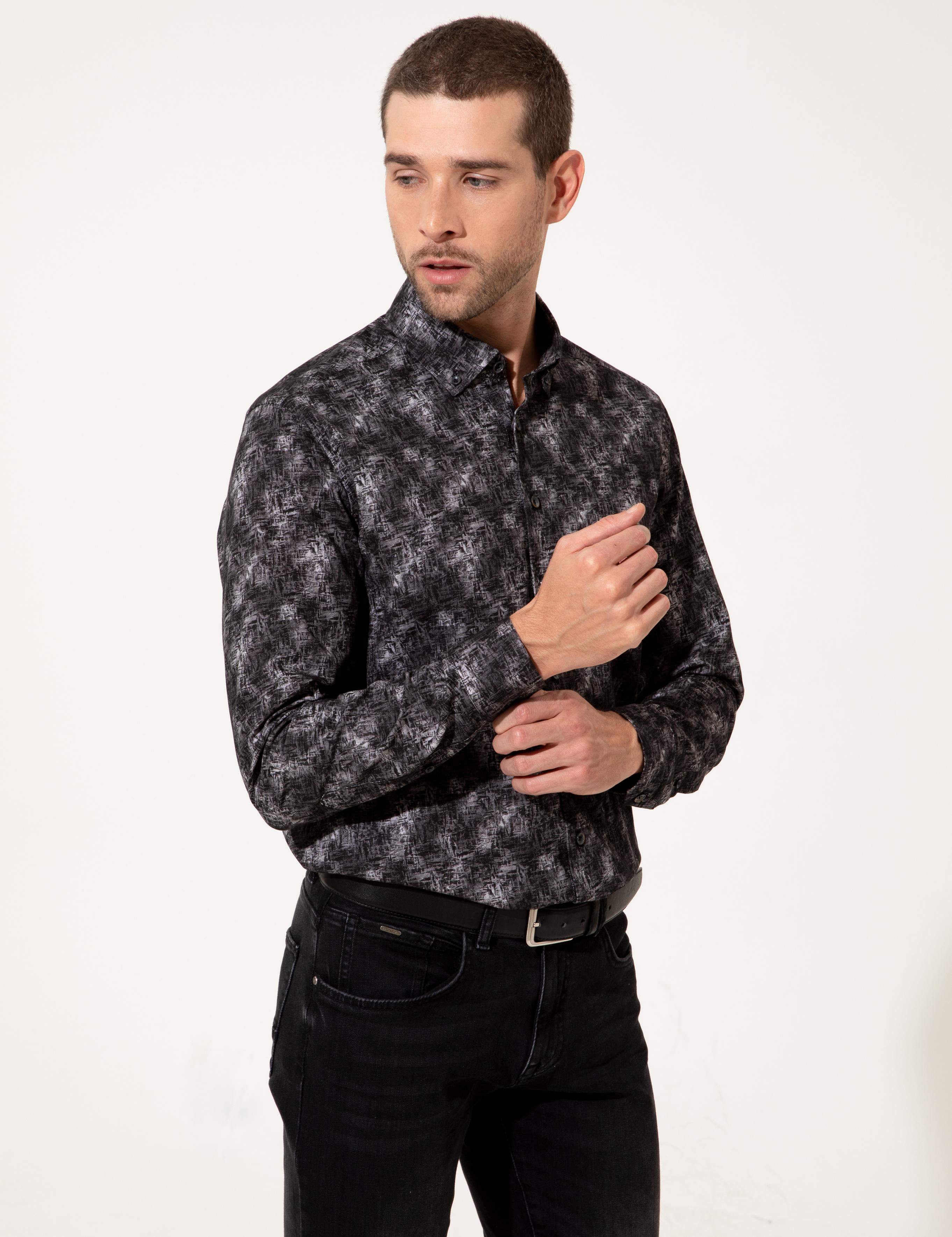 Siyah Slim Fit Uzun Kollu Gömlek