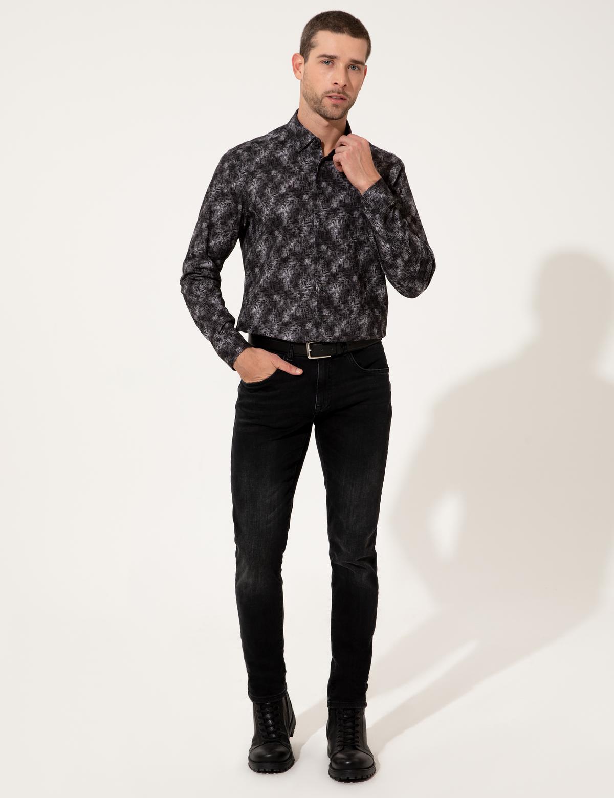 Siyah Slim Fit Uzun Kollu Gömlek - 50255199007