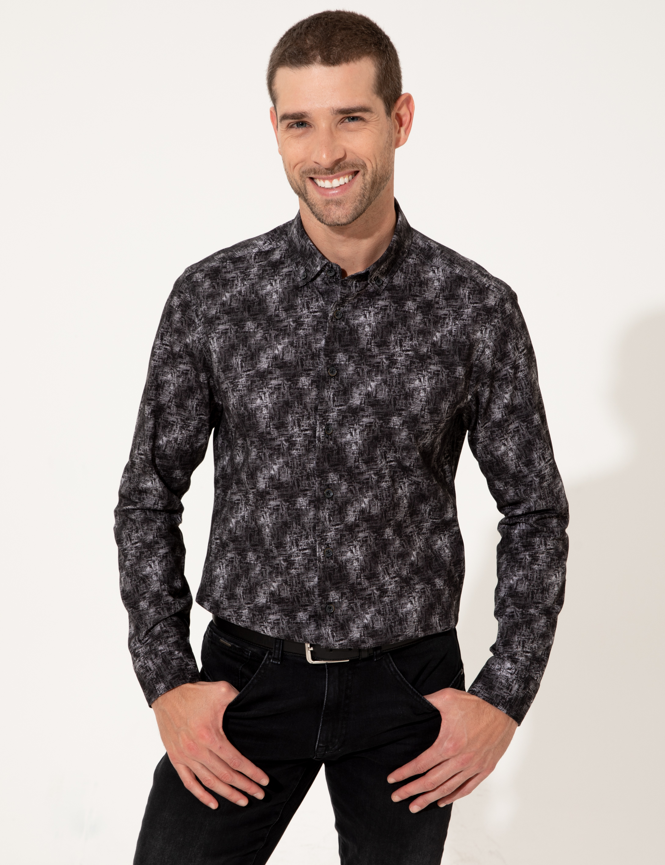 Siyah Slim Fit Uzun Kollu Gömlek