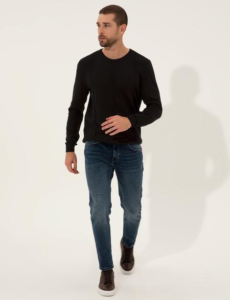 Siyah Slim Fit Bisiklet Yaka Triko Kazak - 50257066087