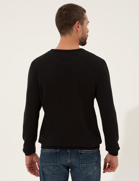 Siyah Slim Fit Bisiklet Yaka Triko Kazak - 50257066087