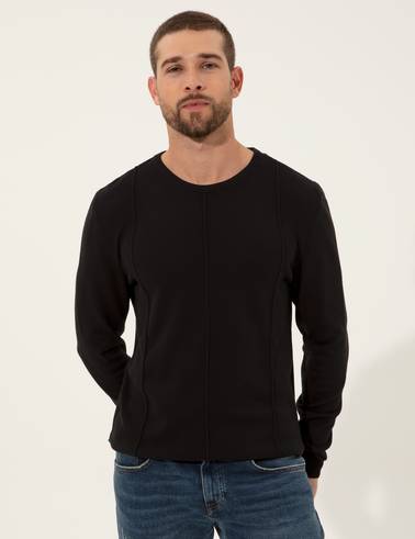 Siyah Slim Fit Bisiklet Yaka Triko Kazak