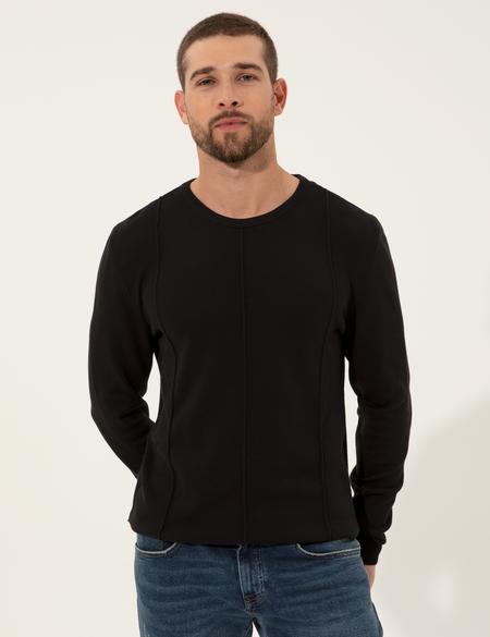 Siyah Slim Fit Bisiklet Yaka Triko Kazak - 50257066087