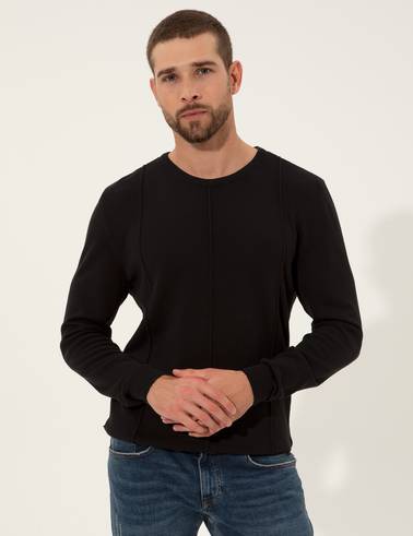 Siyah Slim Fit Bisiklet Yaka Triko Kazak