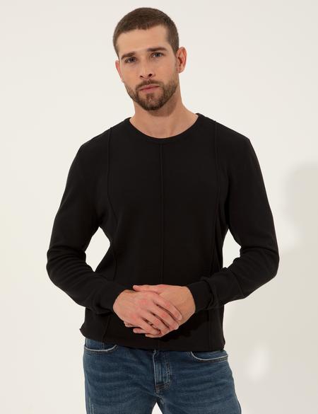 Siyah Slim Fit Bisiklet Yaka Triko Kazak - 50257066087