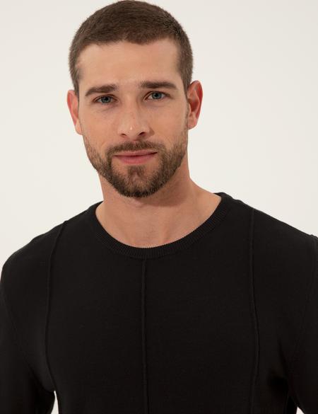 Siyah Slim Fit Bisiklet Yaka Triko Kazak - 50257066087