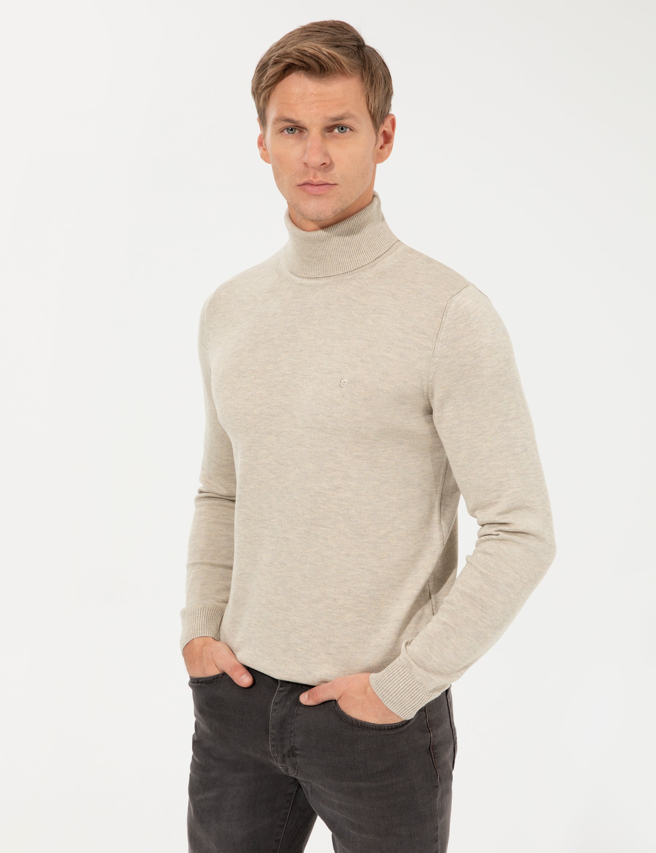 Pierre Cardin Kum Melanj Slim Fit Balıkçı Yaka Basic Triko Kazak görsel 4