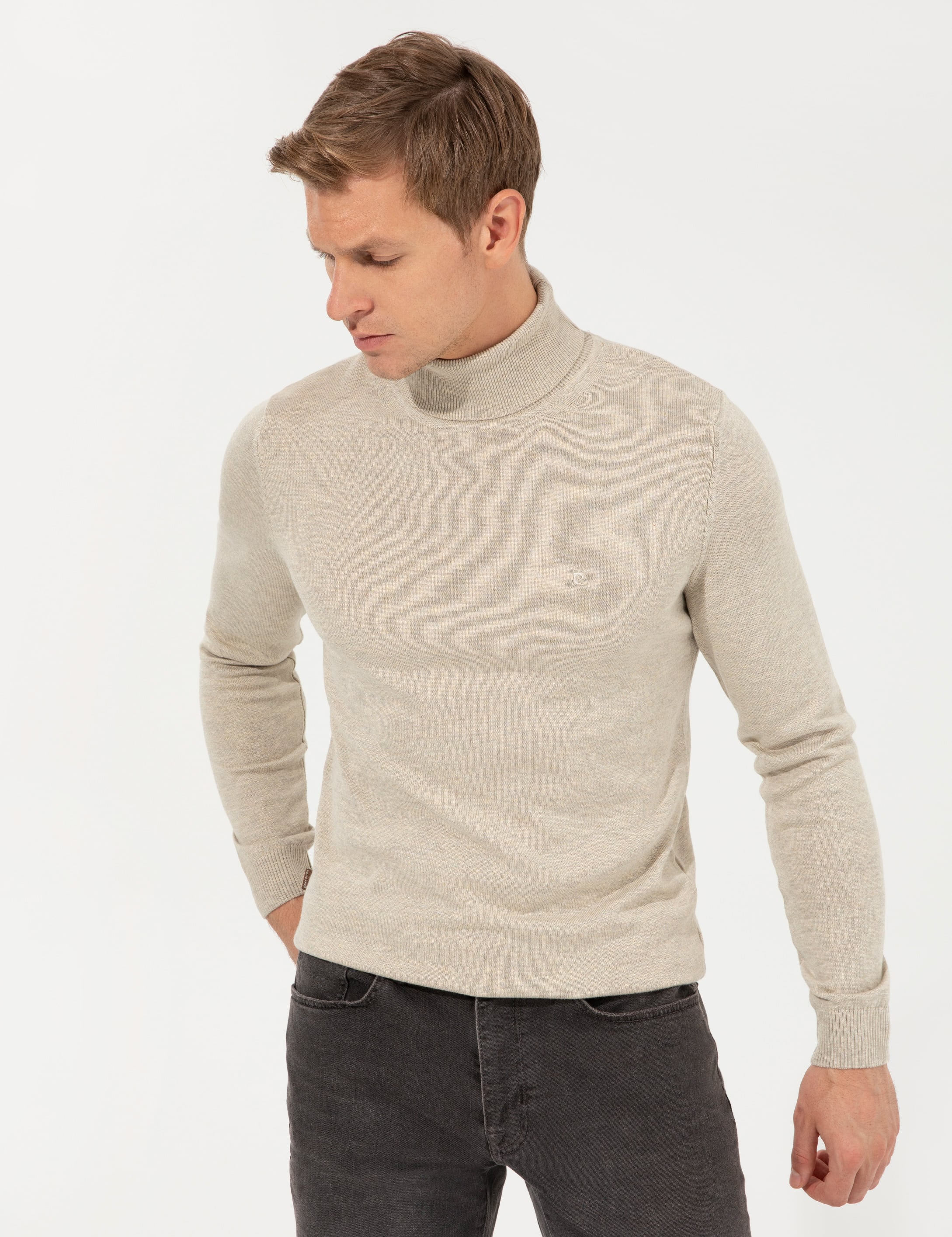 Pierre Cardin Kum Melanj Slim Fit Balıkçı Yaka Basic Triko Kazak görsel 2
