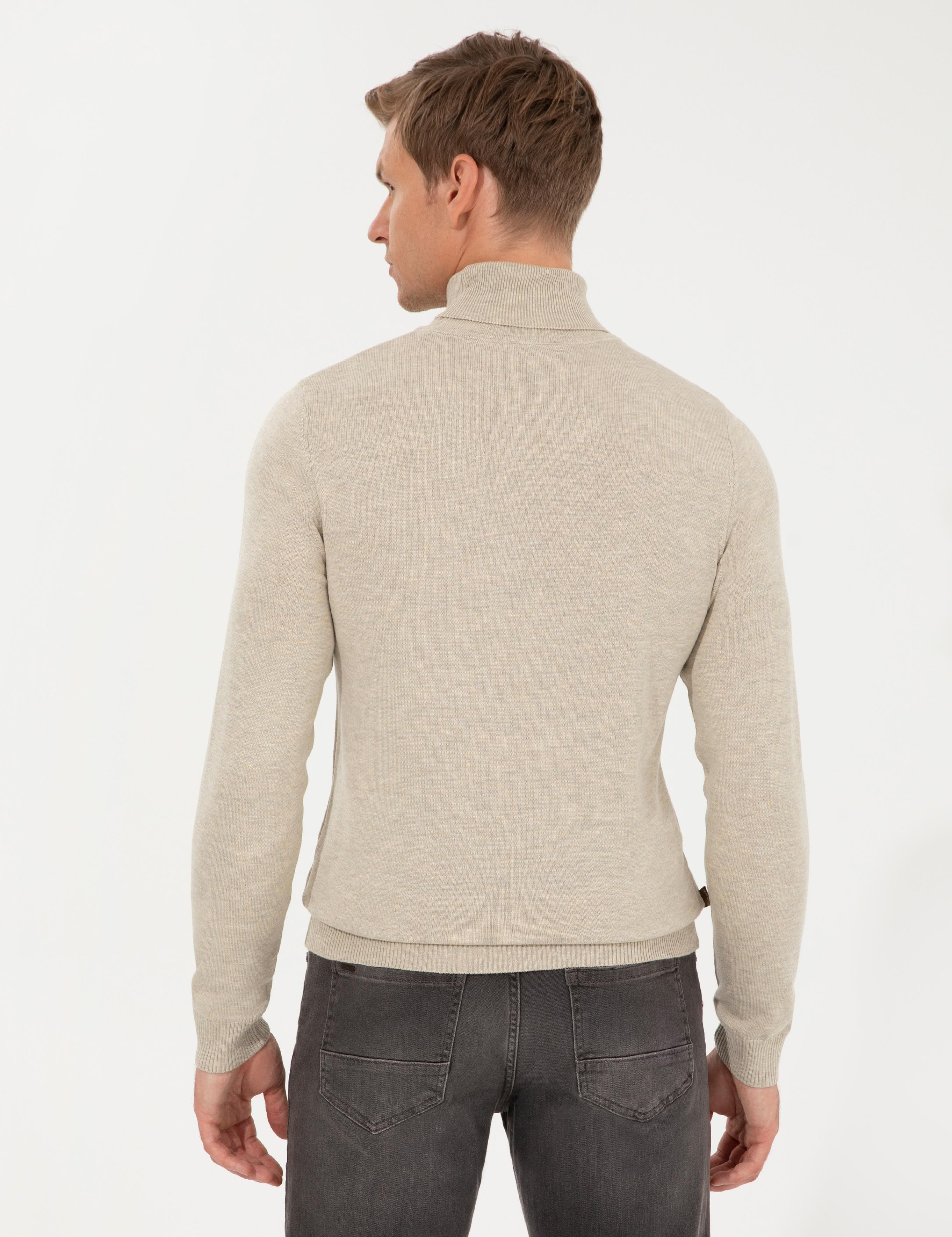 Kum Melanj Slim Fit Balıkçı Yaka Basic Triko Kazak