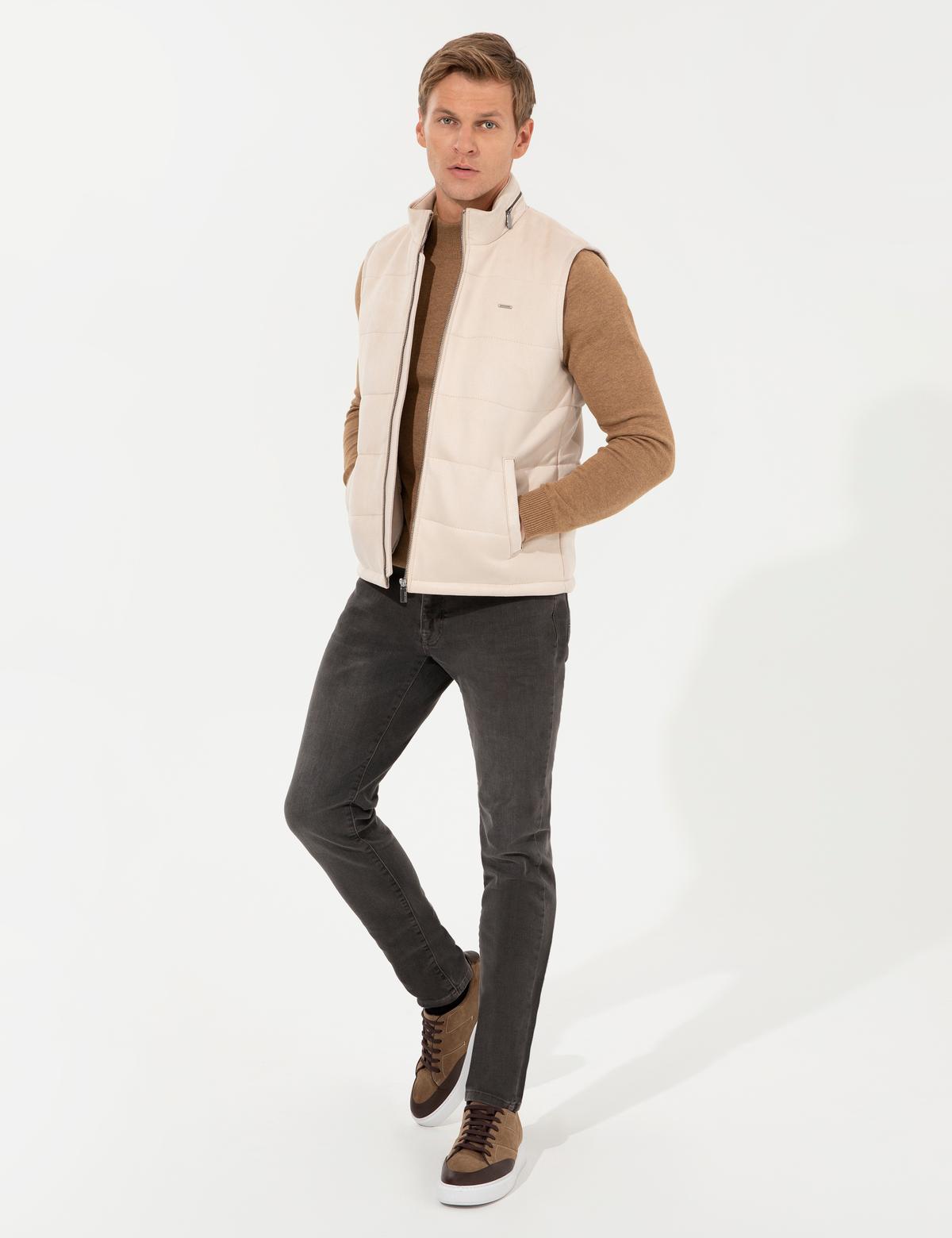 Bej Deri Yelek - 50262399038