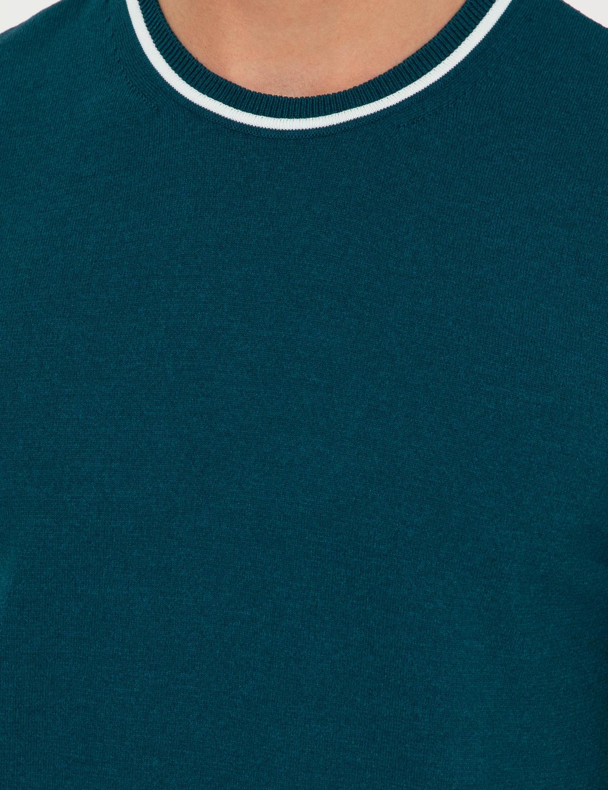 Yeşil Slim Fit Bisiklet Yaka Triko Tişört - 50249698033