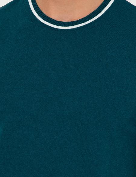 Yeşil Slim Fit Bisiklet Yaka Triko Tişört - 50249698033