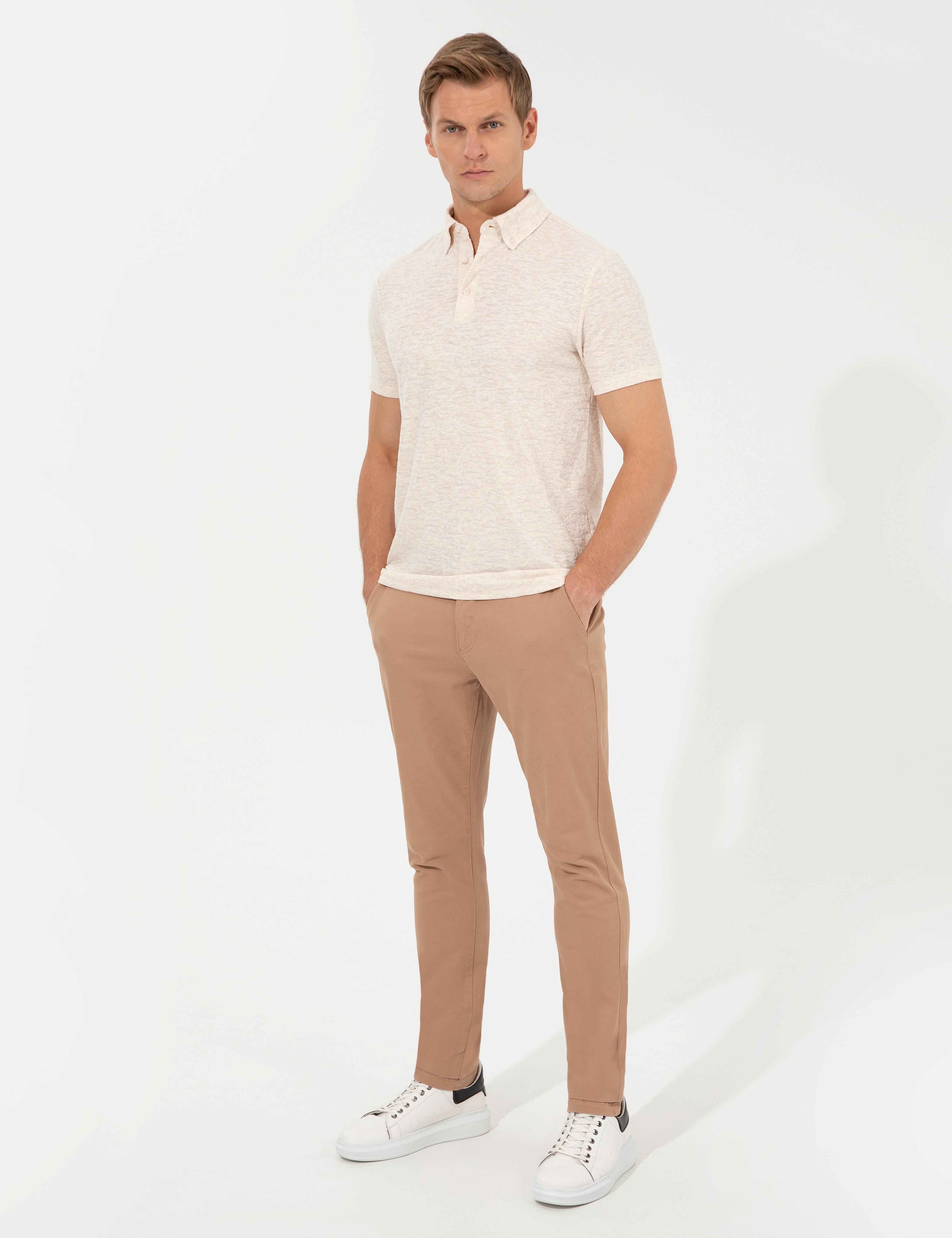 Bej Melanj Slim Fit Tişört - Image 4