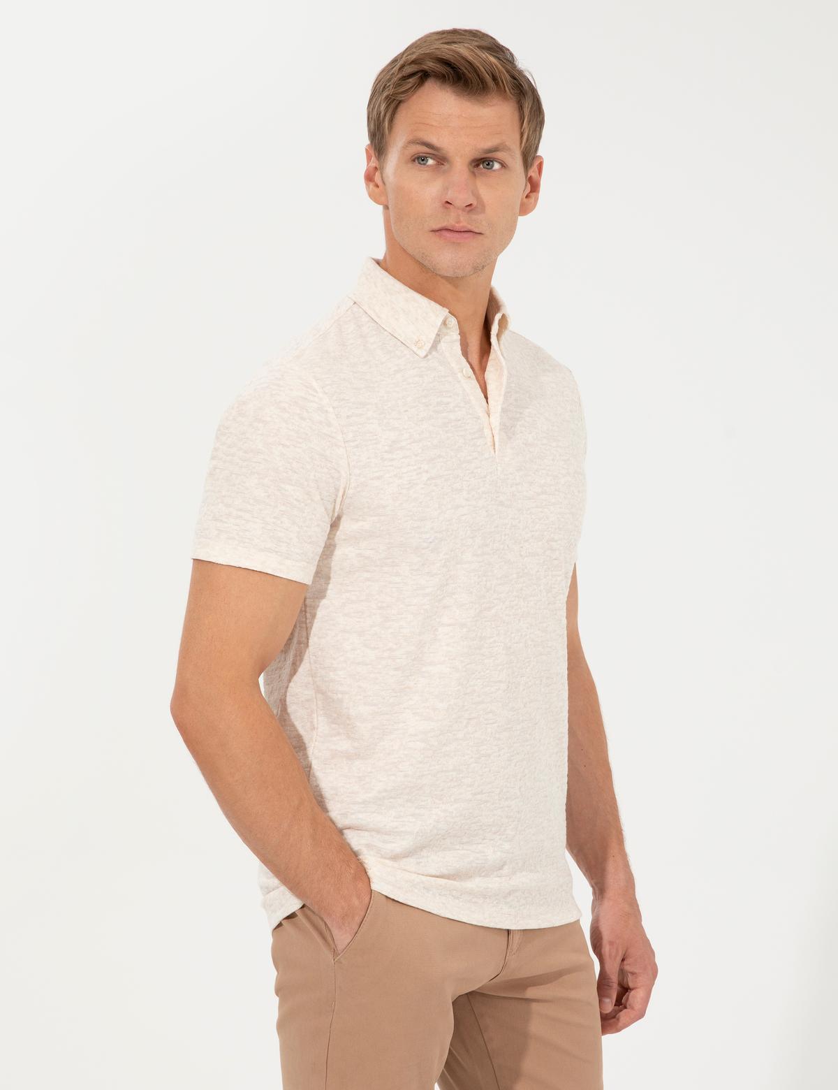 Bej Melanj Slim Fit Tişört - 50249807029