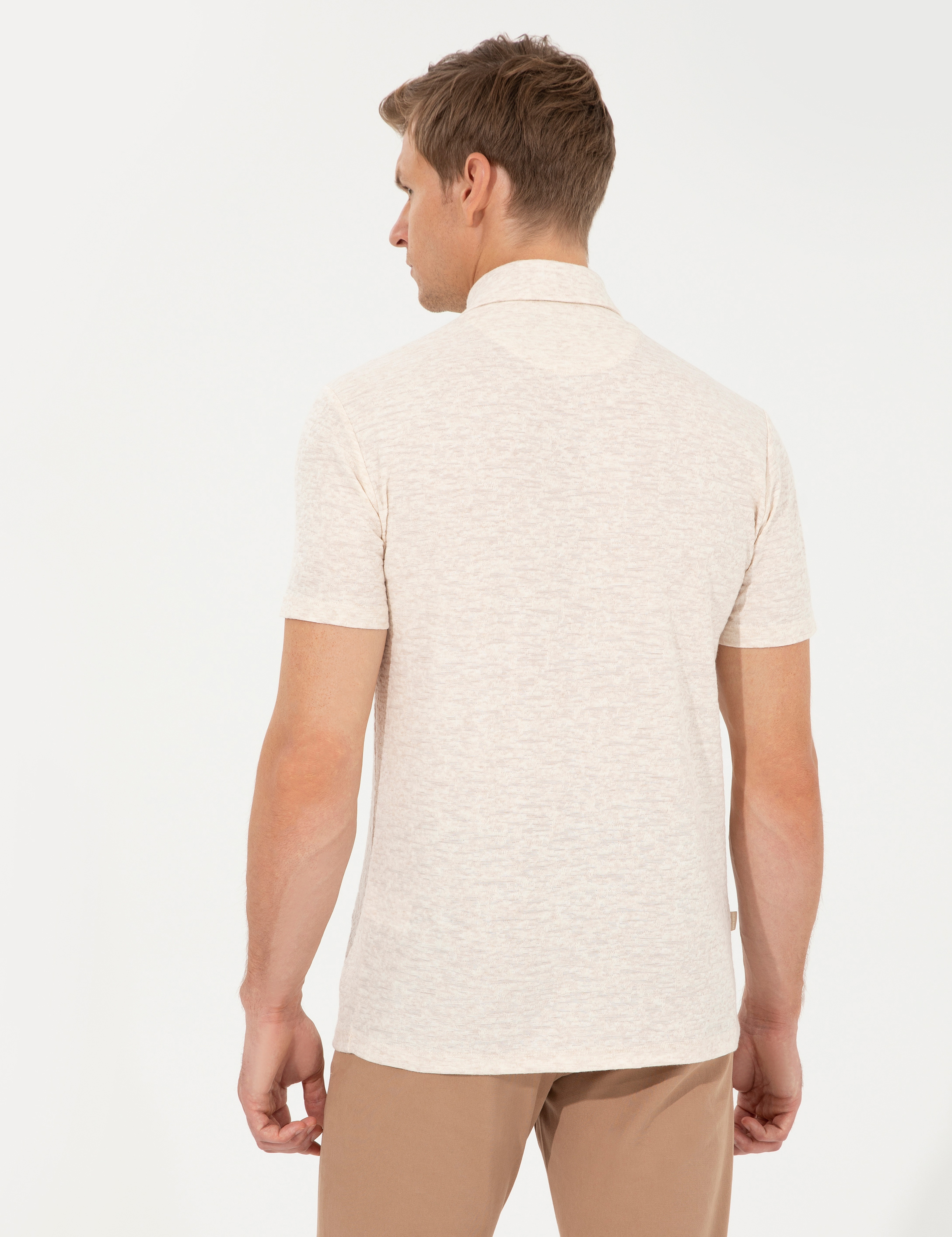 Bej Melanj Slim Fit Tişört - Image 5