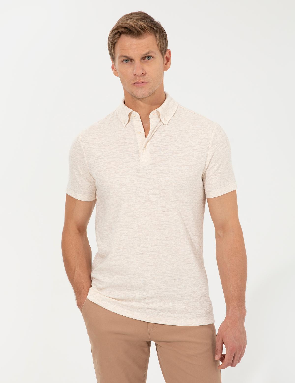 Bej Melanj Slim Fit Tişört