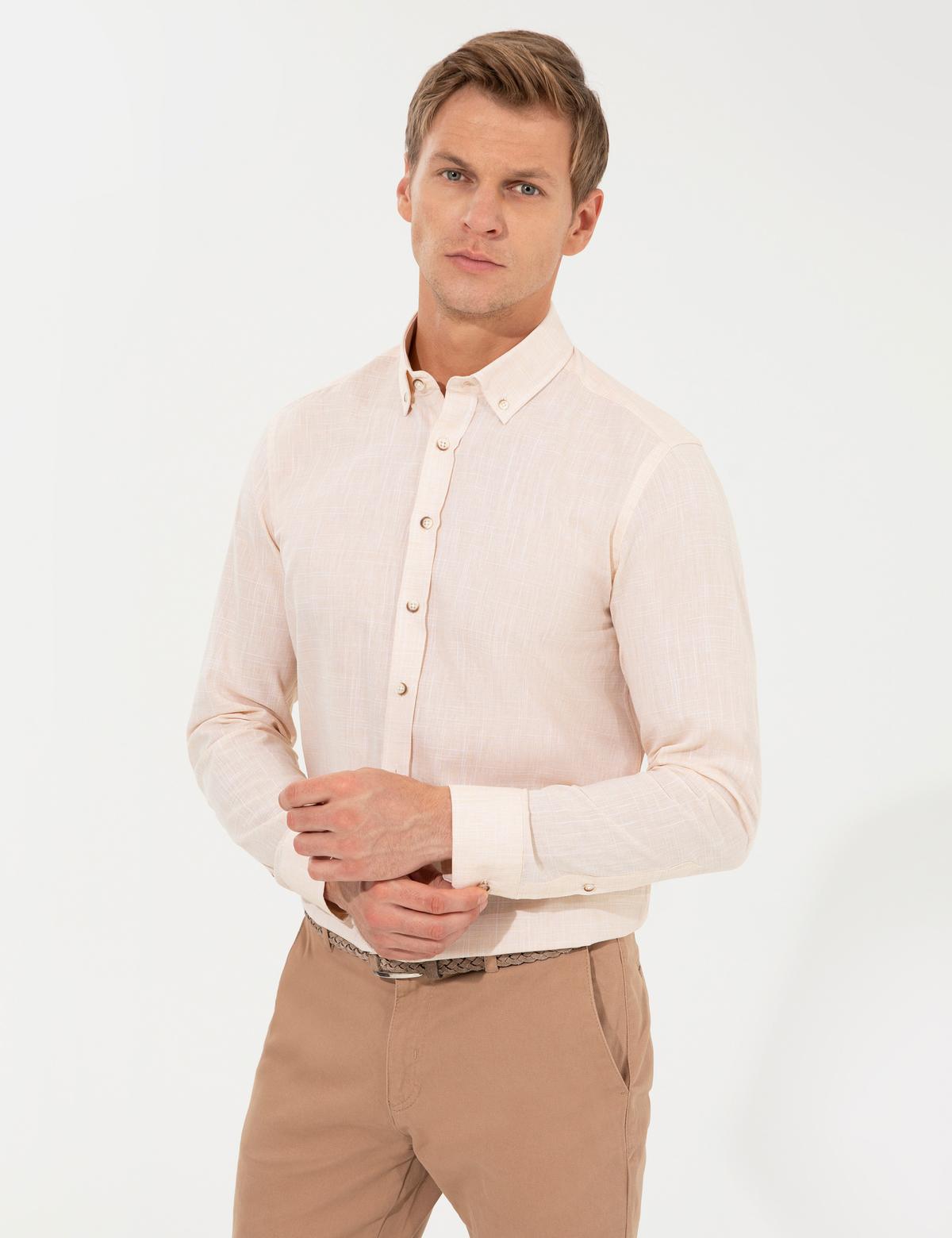 Açık Sarı Slim Fit Uzun Kollu Gömlek