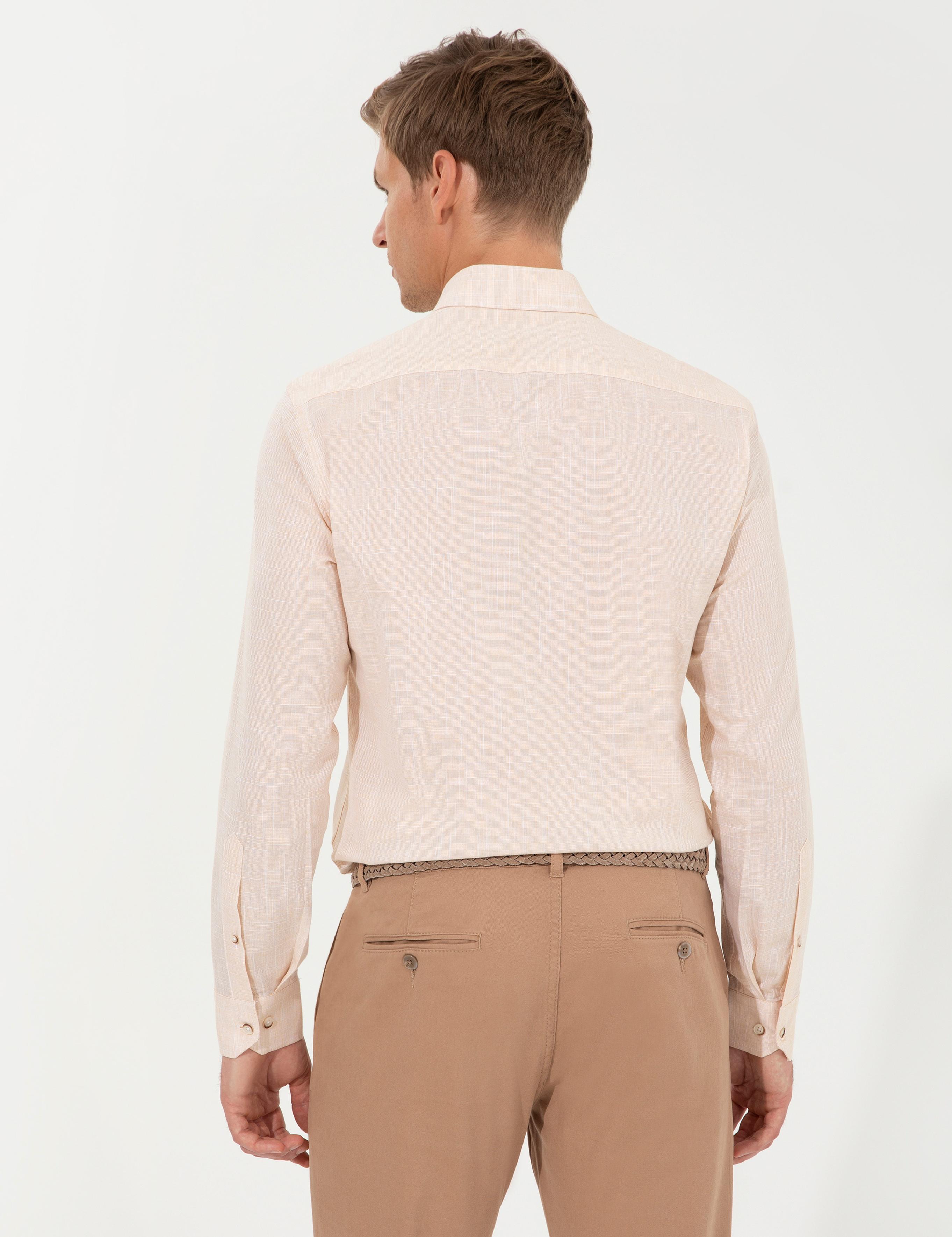 Açık Sarı Slim Fit Uzun Kollu Gömlek