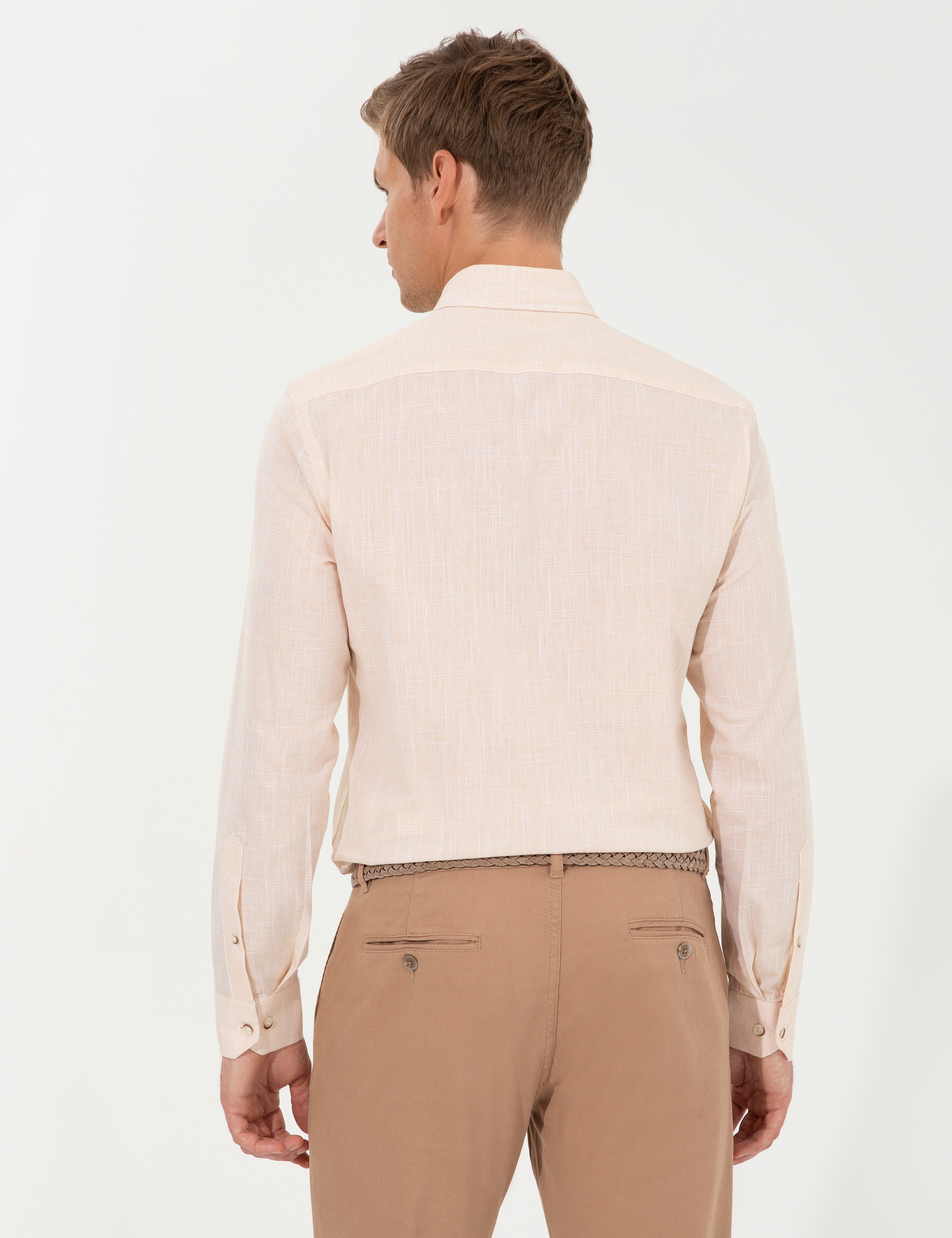 Açık Sarı Slim Fit Uzun Kollu Gömlek - Image 5