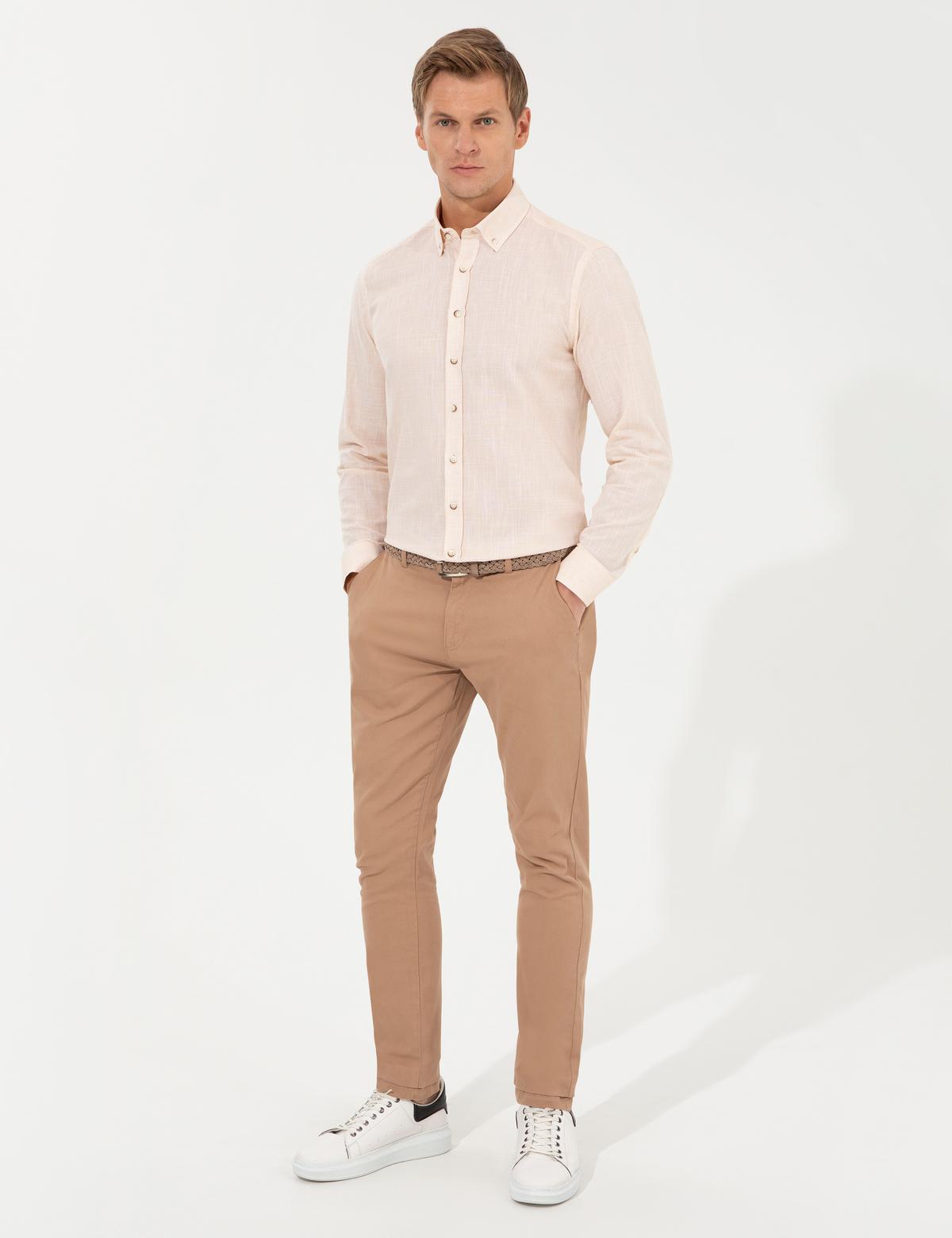 Açık Sarı Slim Fit Uzun Kollu Gömlek - 50247542031