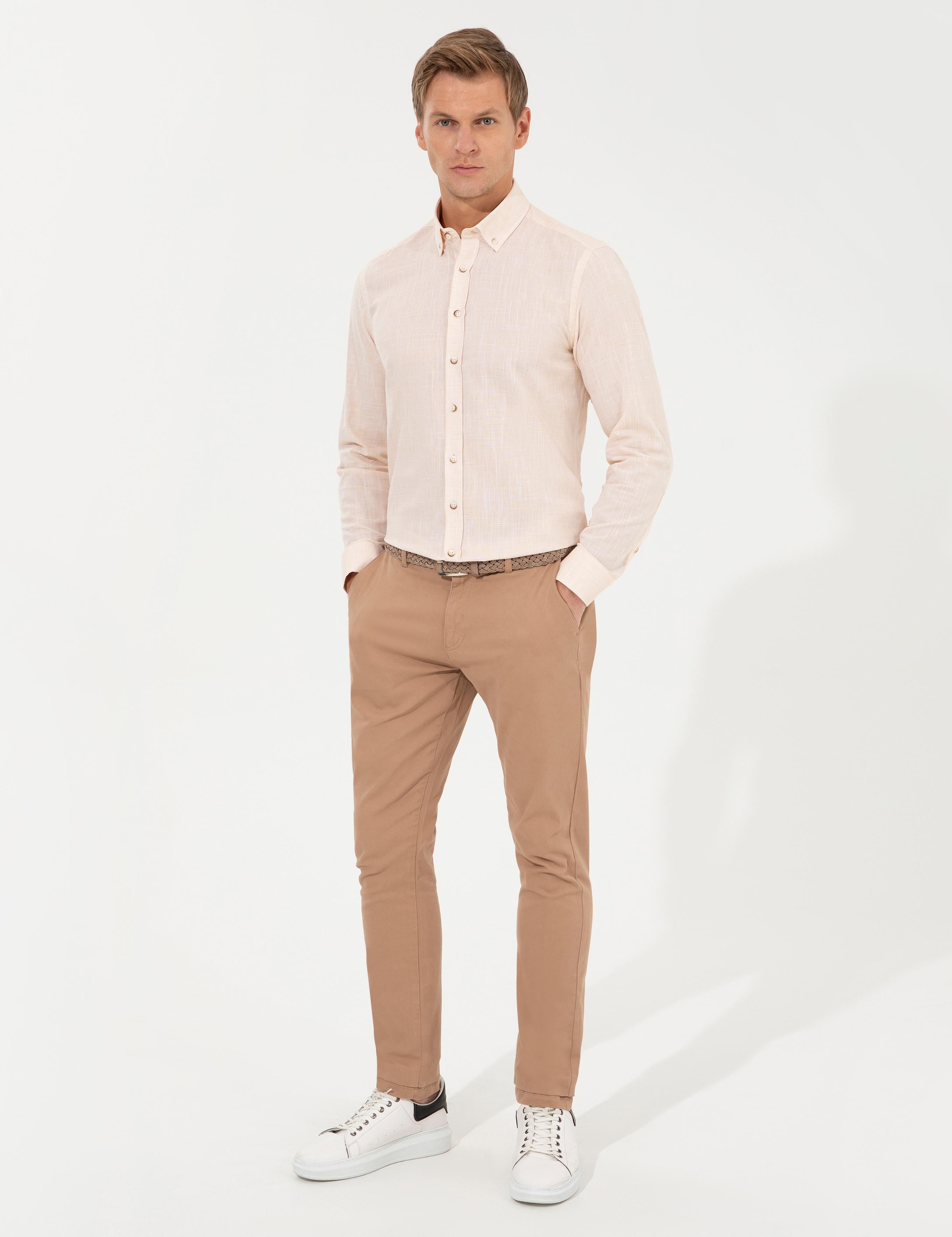 Açık Sarı Slim Fit Uzun Kollu Gömlek