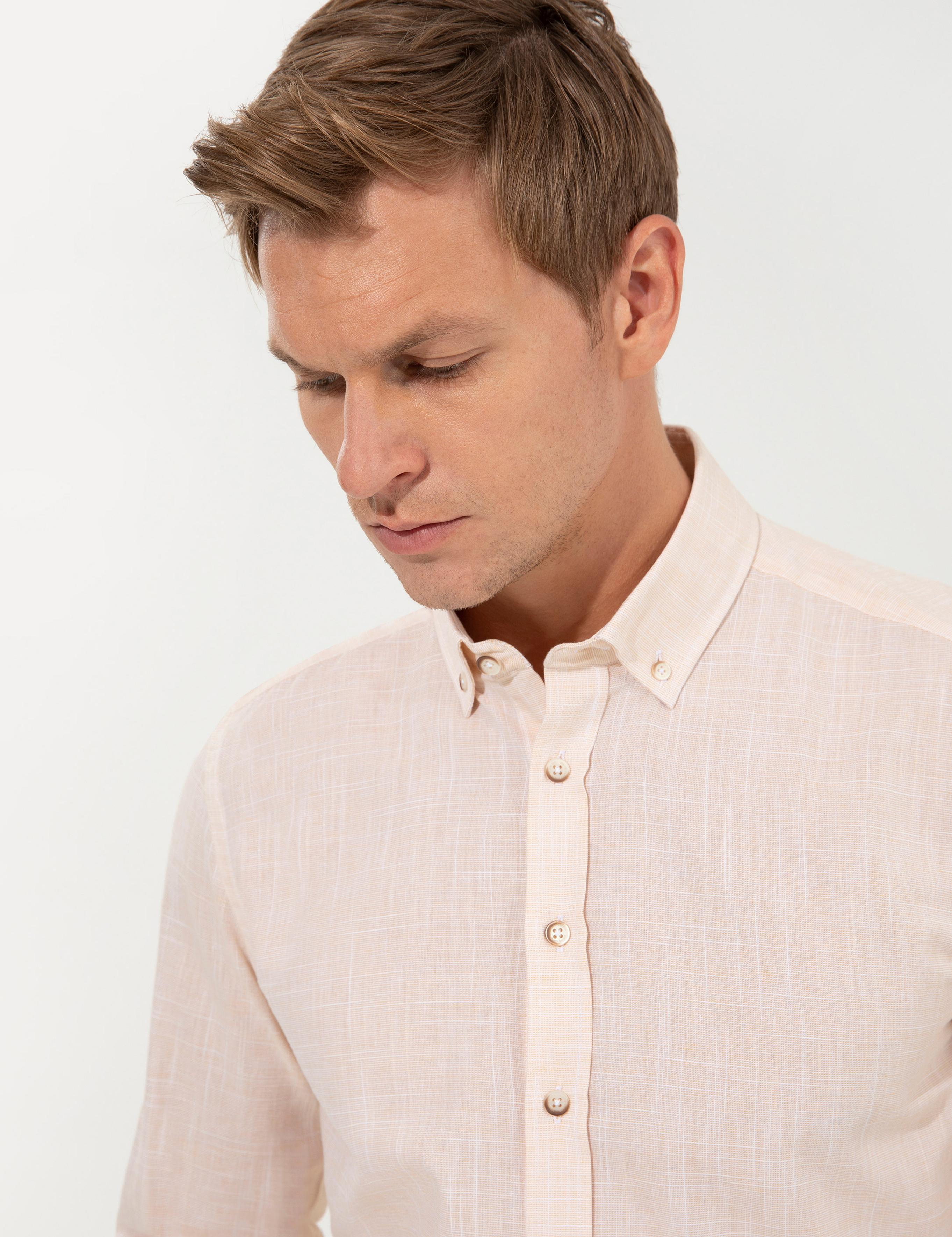 Açık Sarı Slim Fit Uzun Kollu Gömlek